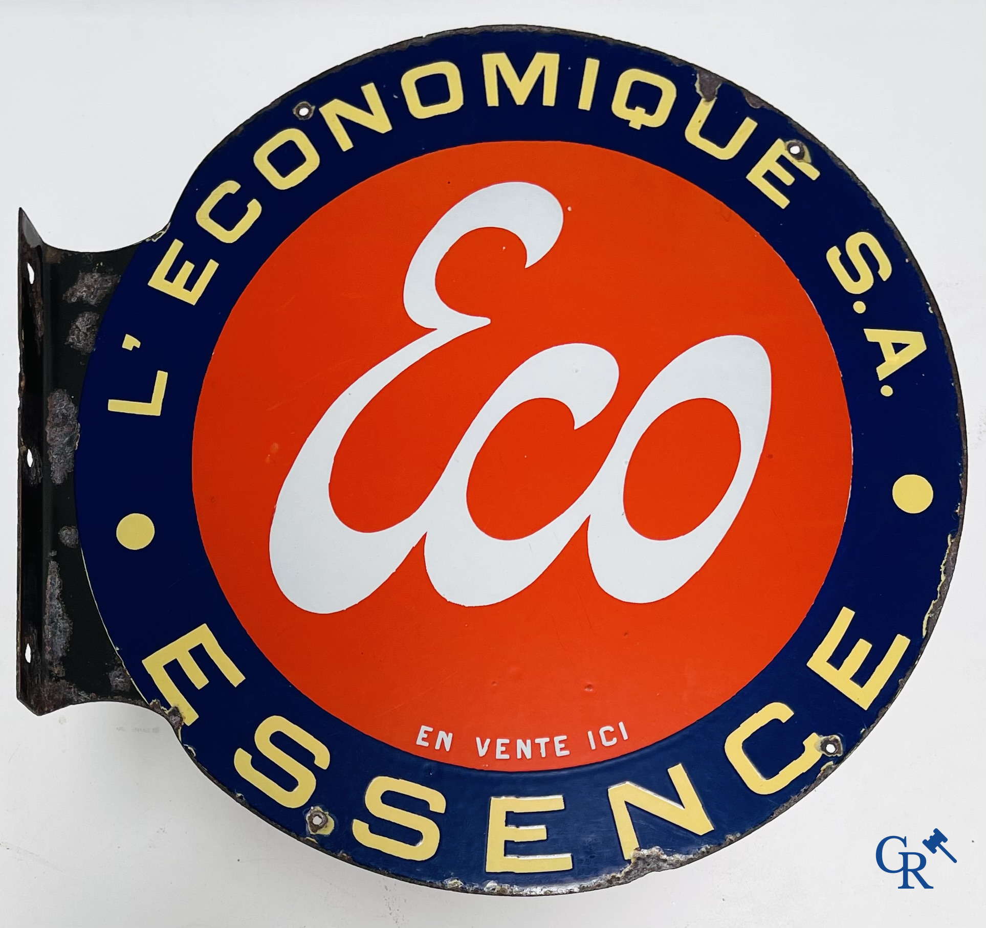 Eco. Double-sided enamelled publicity sign for petrol from the Société Anonyme l'Economique. 1920's-1930's.
