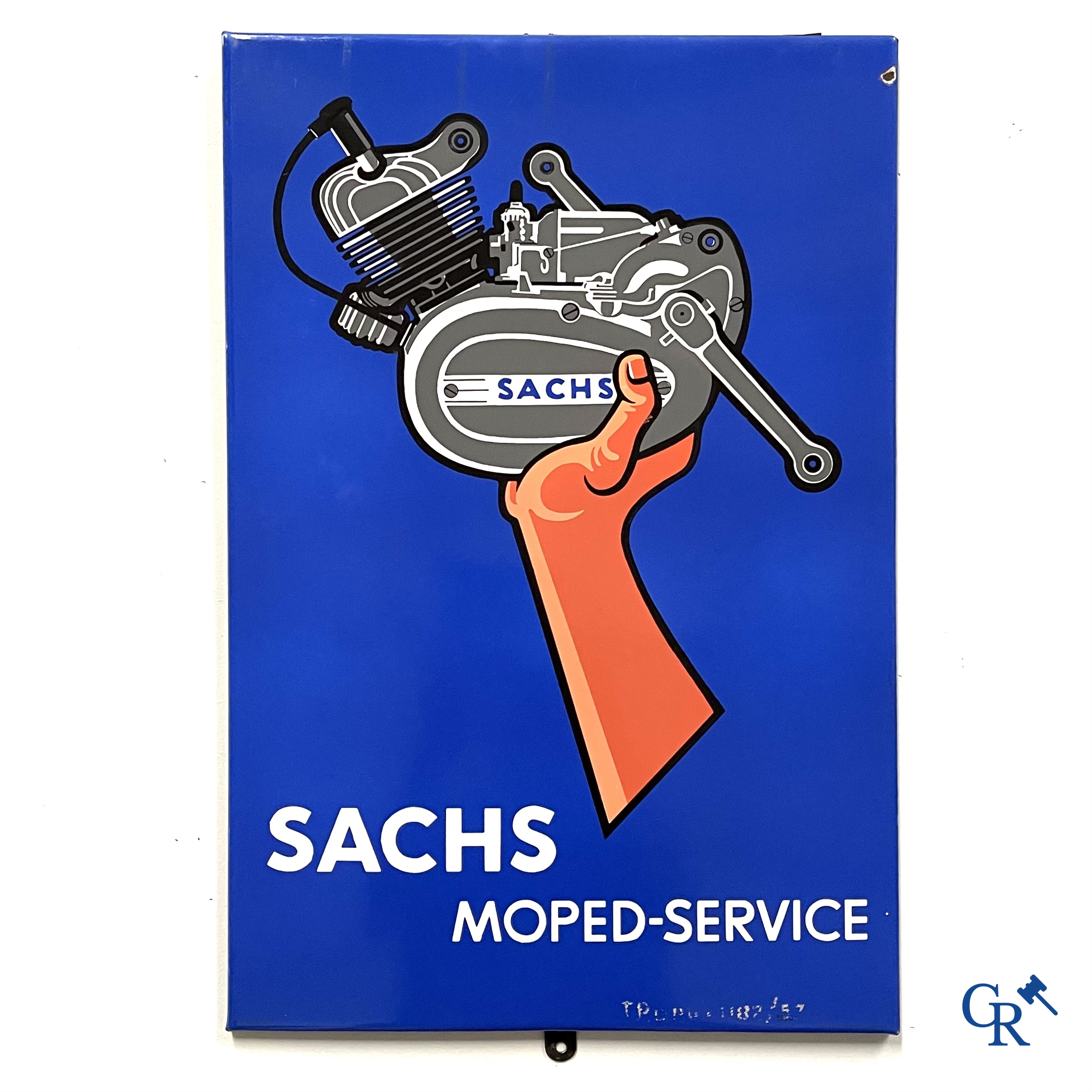Sachs Moped-service, Emaille reclamebord voor Sachs motorfietsen. Titan-Email, Münchener Emaillierwerk.
