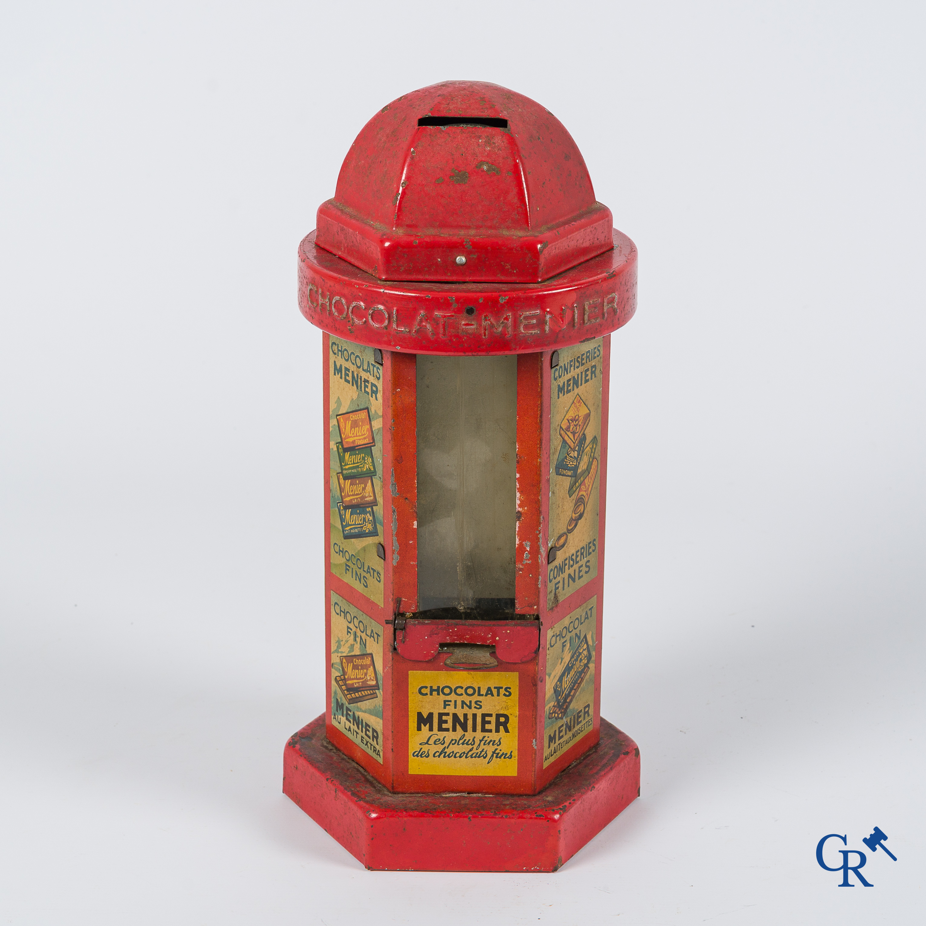Chocolat Menier. Kioskvormige publiciteits spaarpot voor chocoladerepen van Menier. Jaren '30-'40.