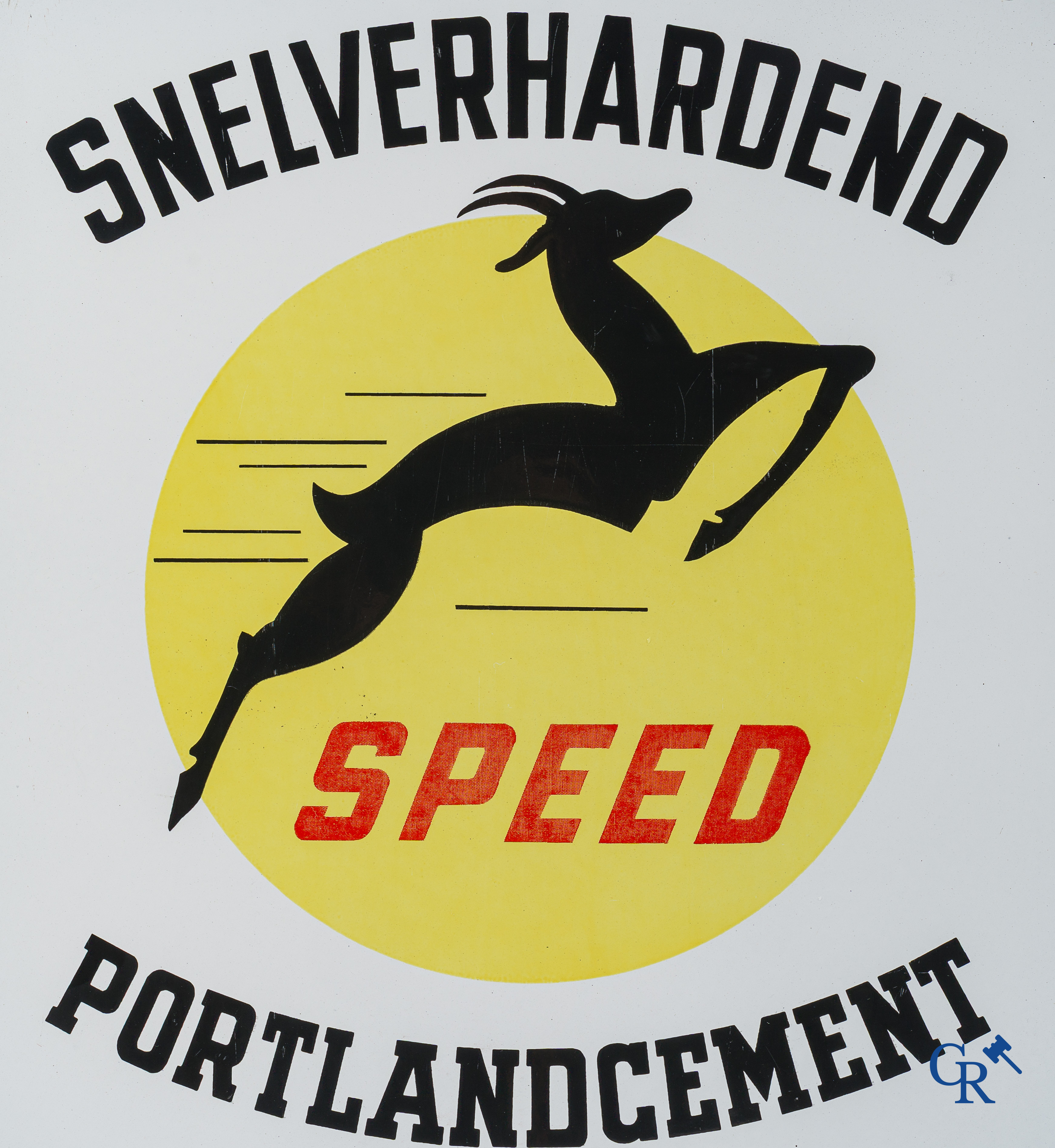 Speed, emaille reclamebord voor snelverhardend portlandcement van C.B.R. Emaillerie Koekelberg 1956.