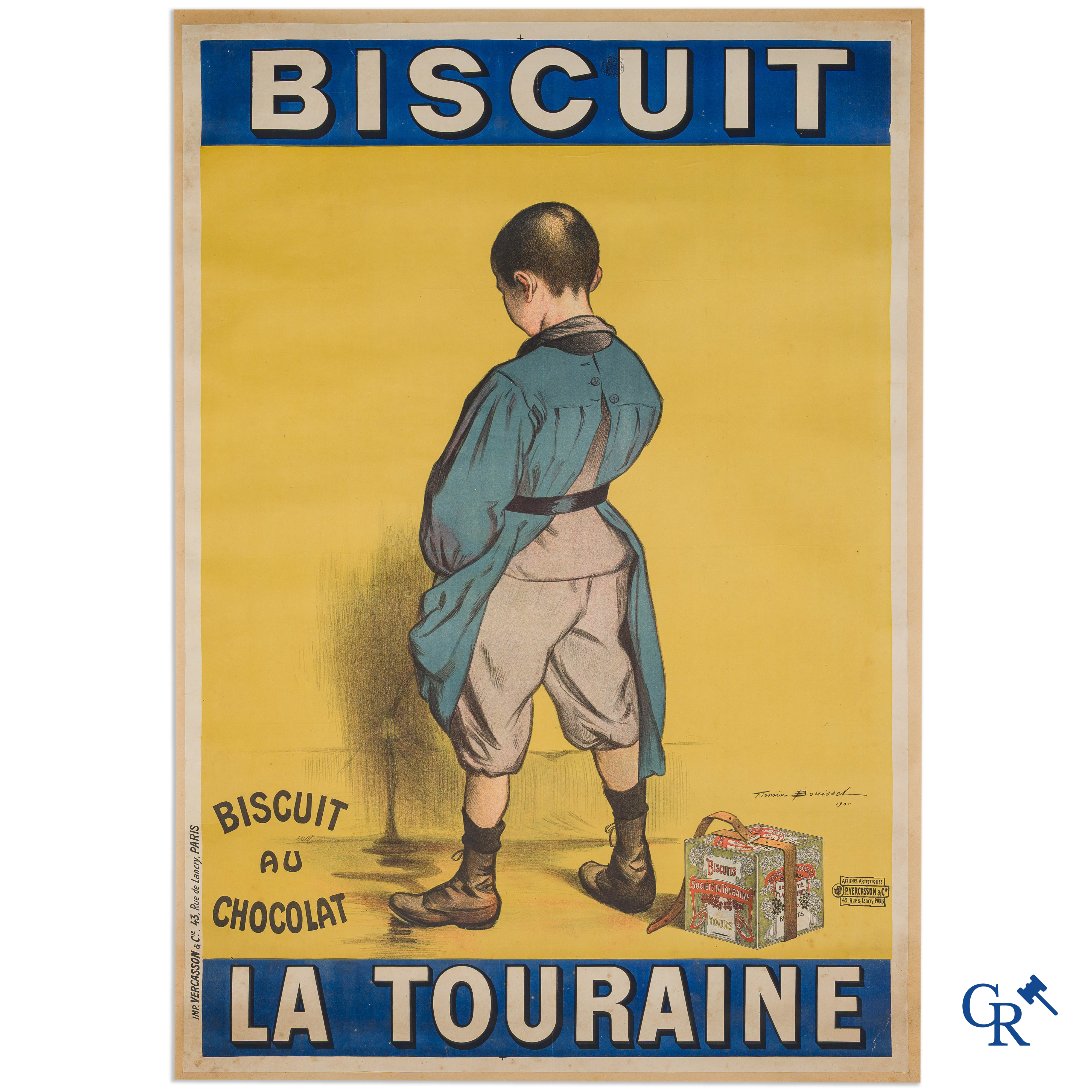 Firmin Bouisset (1859-1925) Zeldzame publiciteitsaffiche voor chocoladekoekjes "La Touraine".