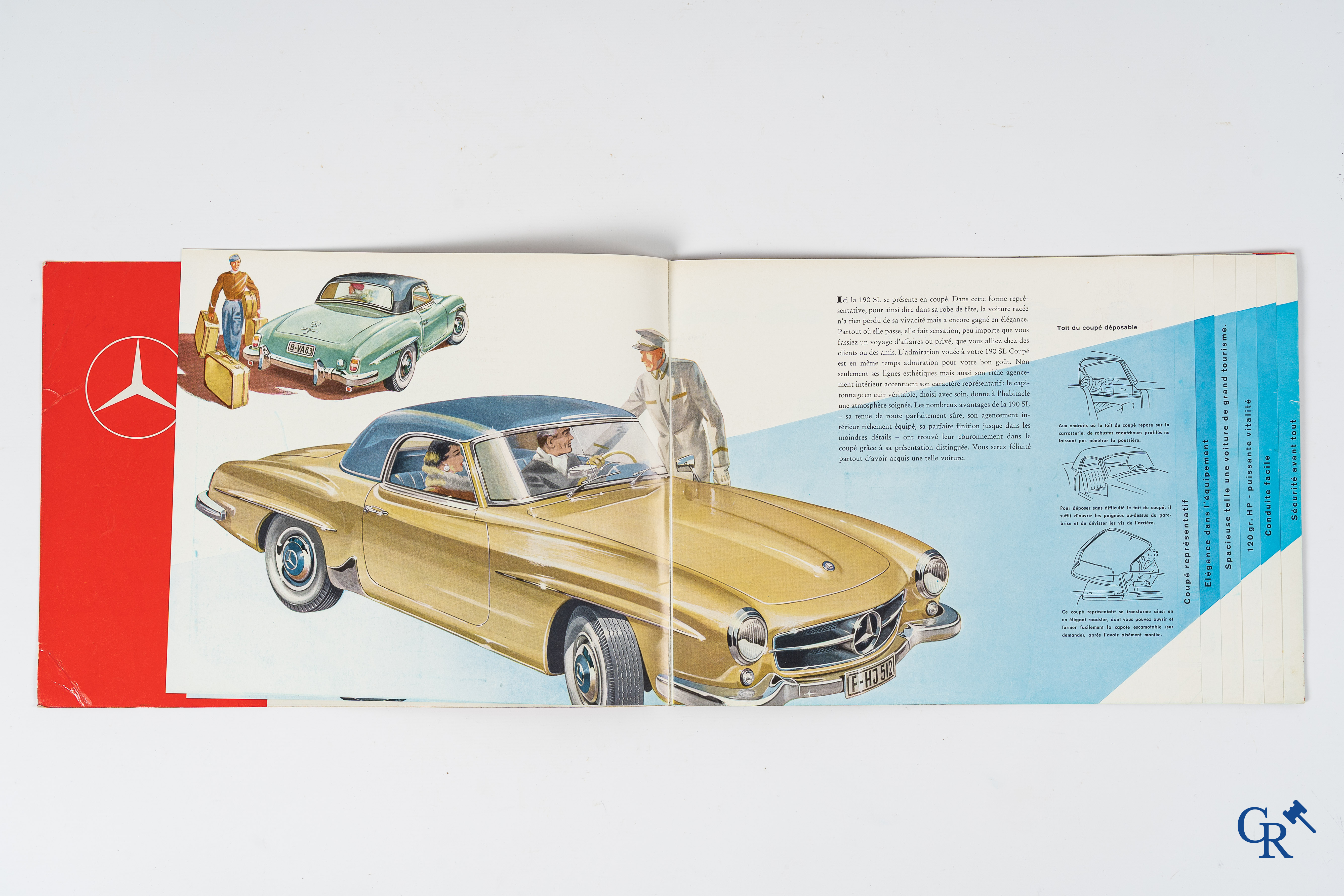 Automobilia. Mercedes Benz. Originele luxe publiciteitsfolder voor de 190SL Roadster en flyers voor de 300SL.