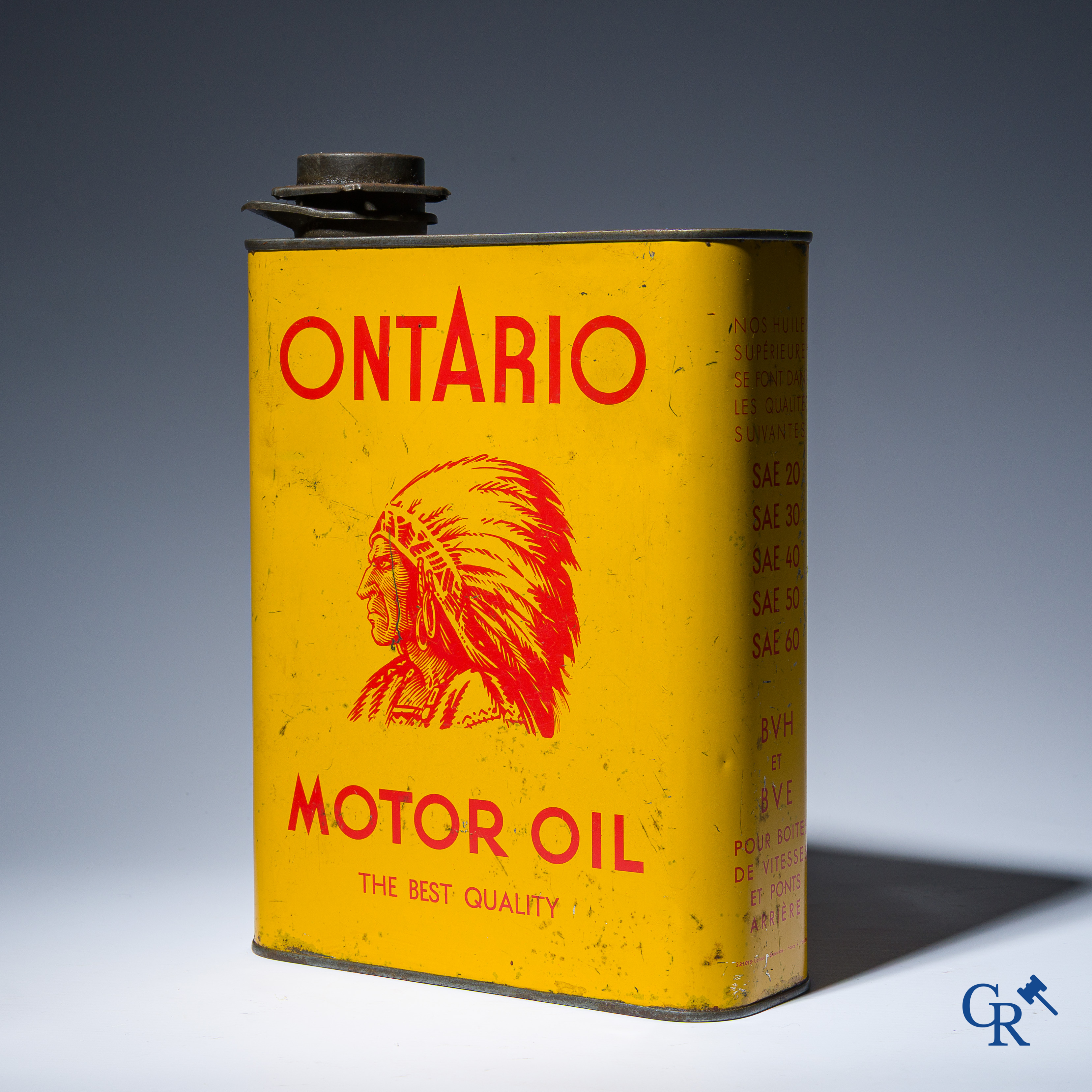 Automobilia. Ontario, Motor Oil, The best Quality. Olieblik met voorsteling van een Indiaans opperhoofd.