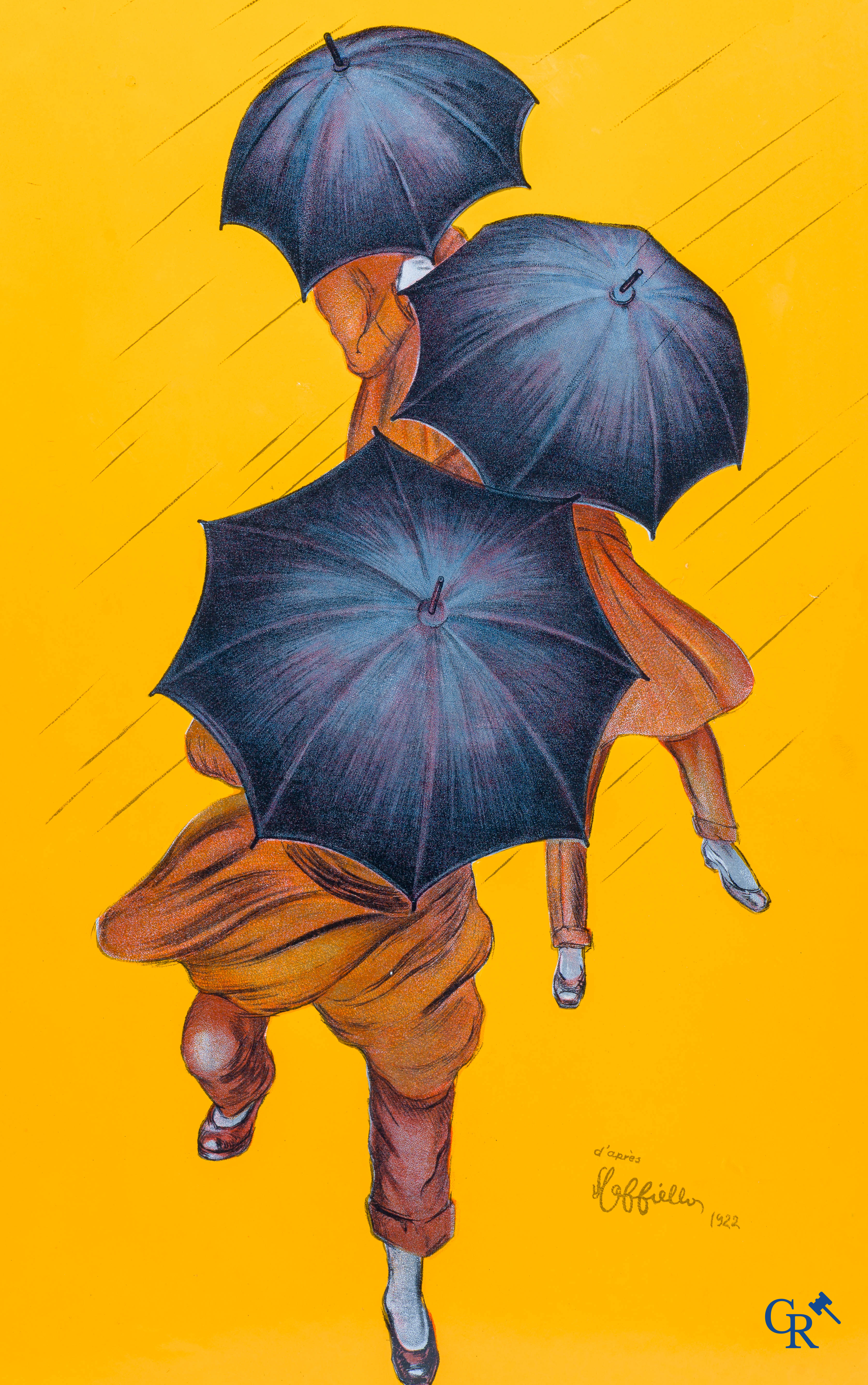 Parapluie-Revel. Dubbelzijdig geëmailleerd uithangbord. Ontwerp van Leonetto Cappiello. Jaren '20.