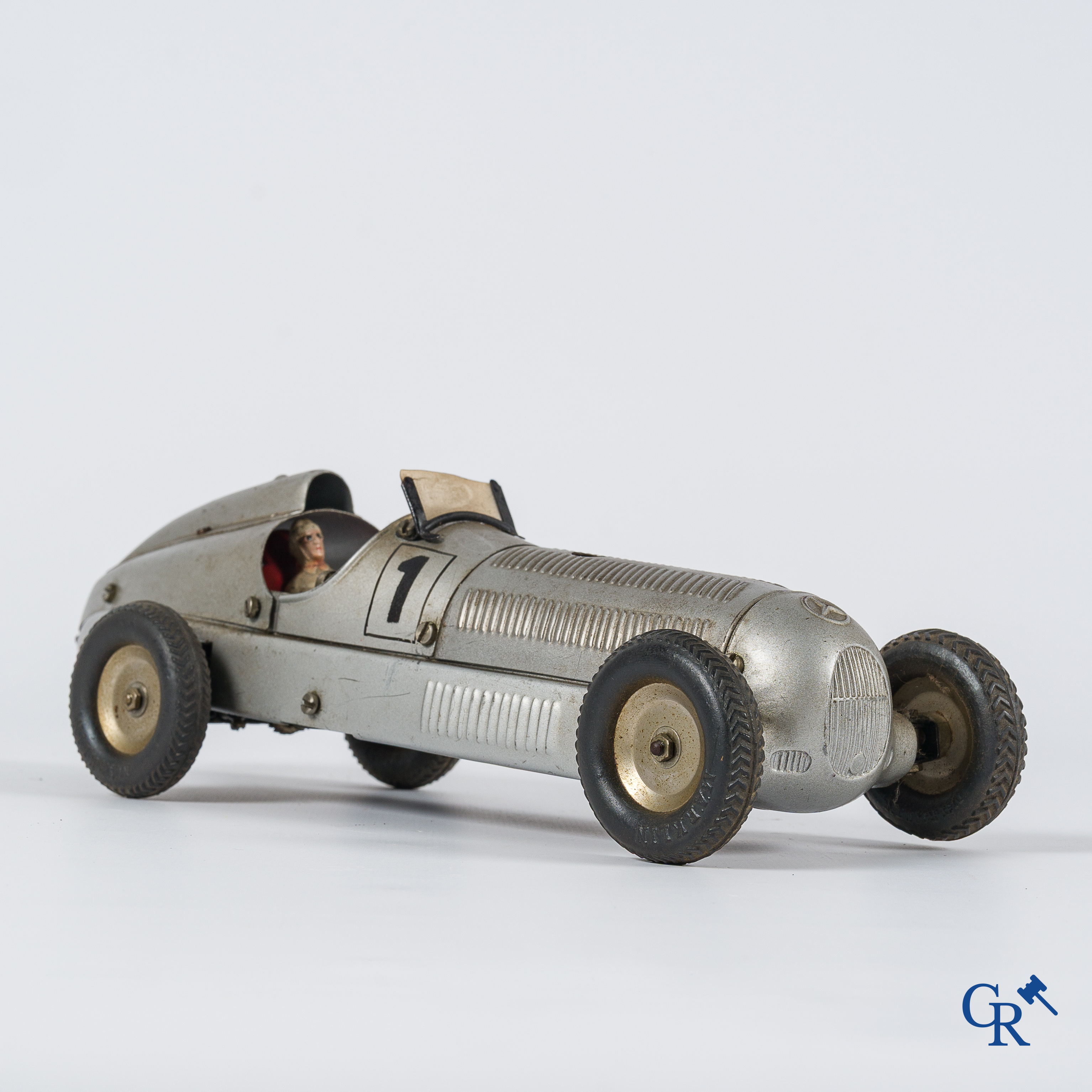 Oud speelgoed. Märklin, Mercedes-Benz racewagen. Metaal met opwindmechanisme. Jaren '30.