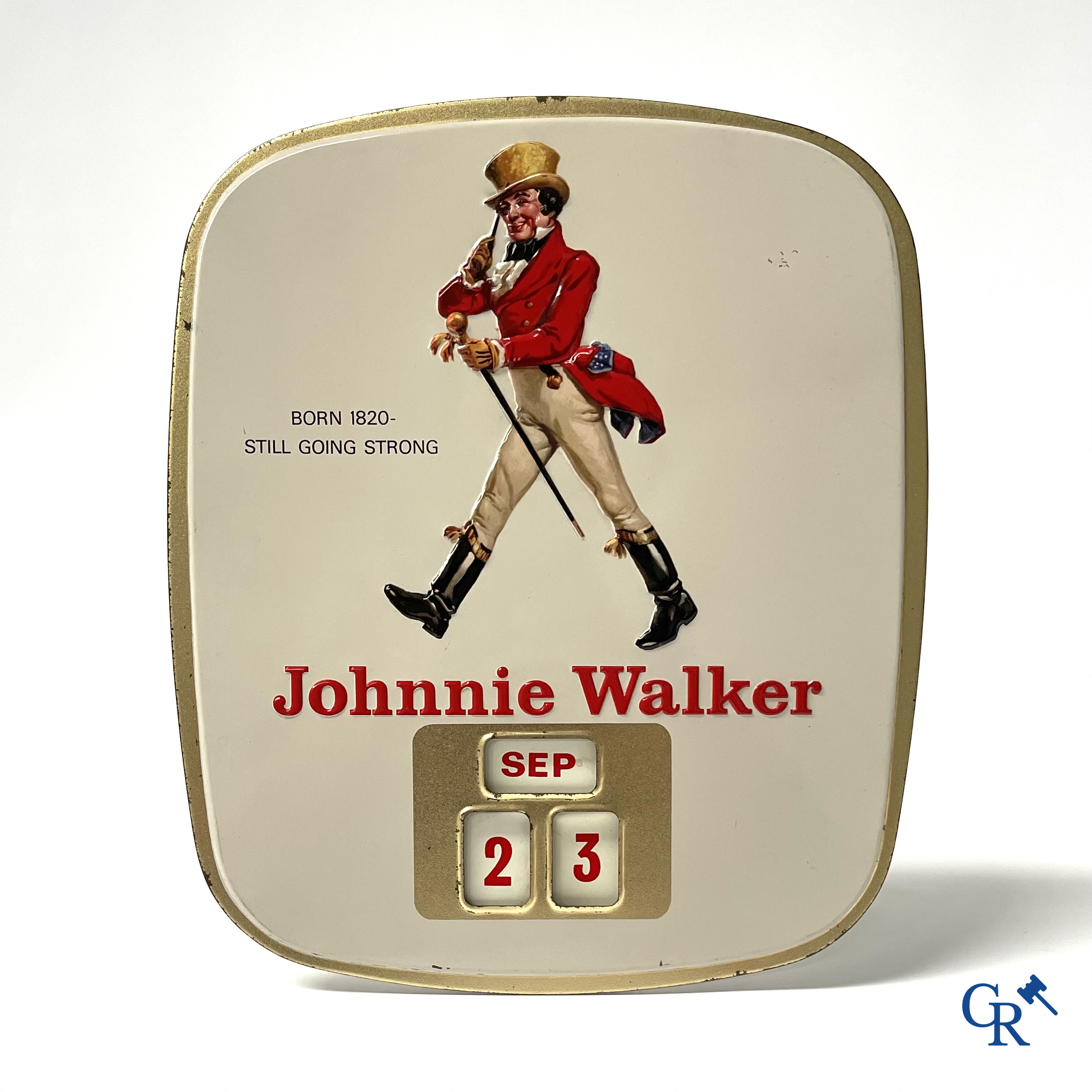 Johnnie Walker, een publiciteits kalender in bedrukt blik. 50'er jaren.