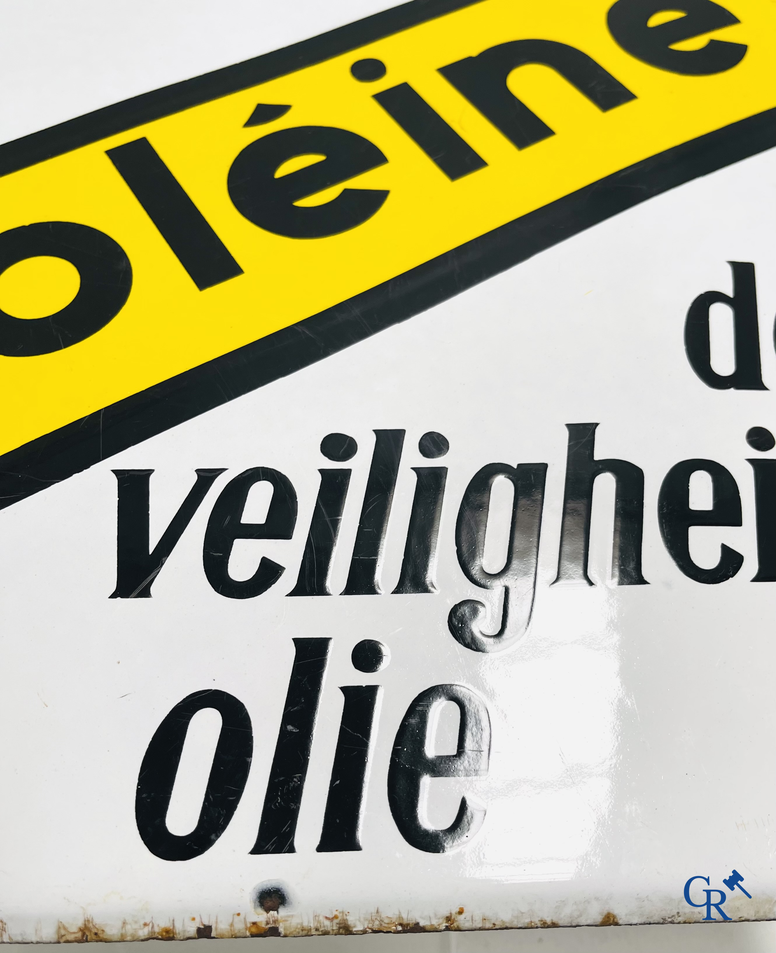 Spidoléine. Emaille reclamebord voor Spido oliën, zeldzame nederlandstalige versie. 1935.