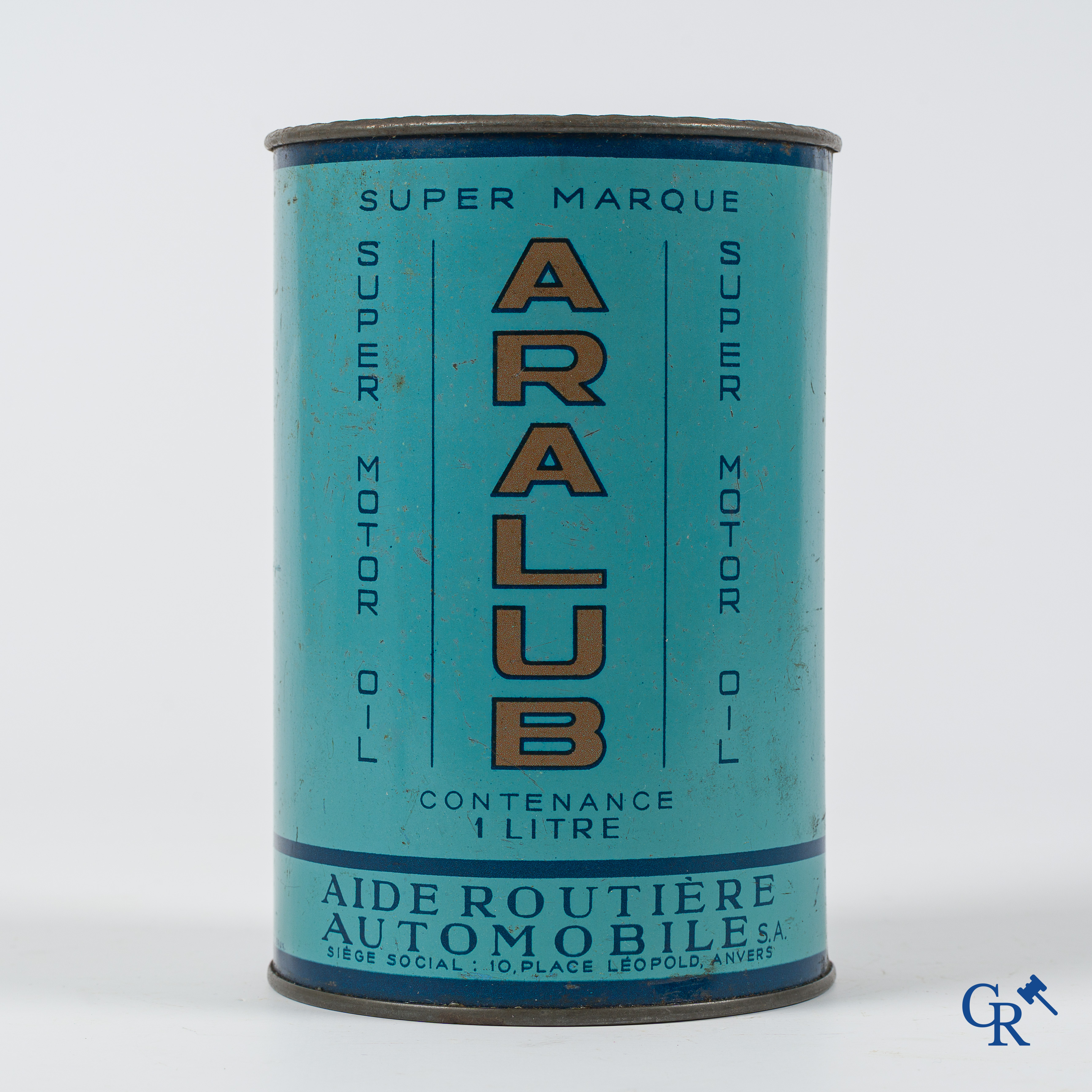 ARALUB. Aide Routière Automobile S.A. Olieblik 1L. Ets. J.B. Gabriels Bruxelles. Jaren '40.