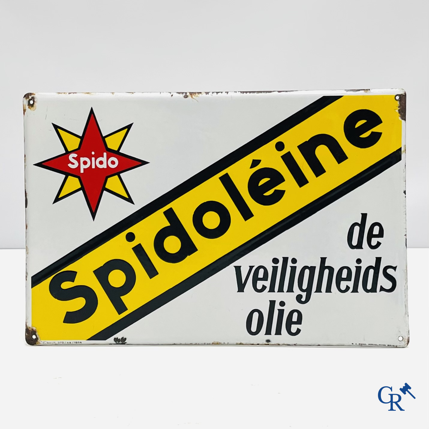 Spidoléine. Emaille reclamebord voor Spido oliën, zeldzame nederlandstalige versie. 1935.