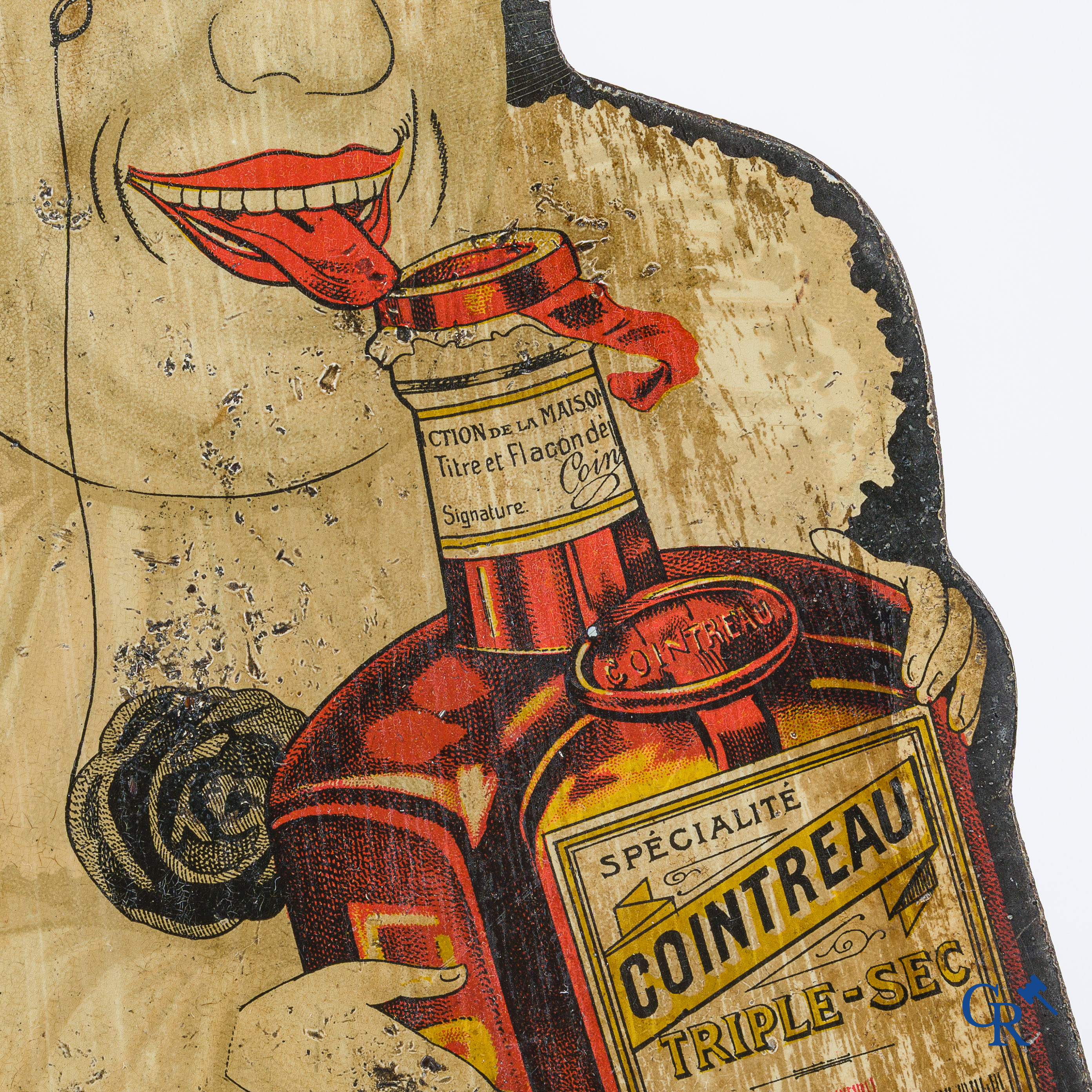 Cointreau. Zeldzame publiciteit in beschilderd blik met "Pierrot" naar een ontwerp van Nicolas Francisco Tamango.