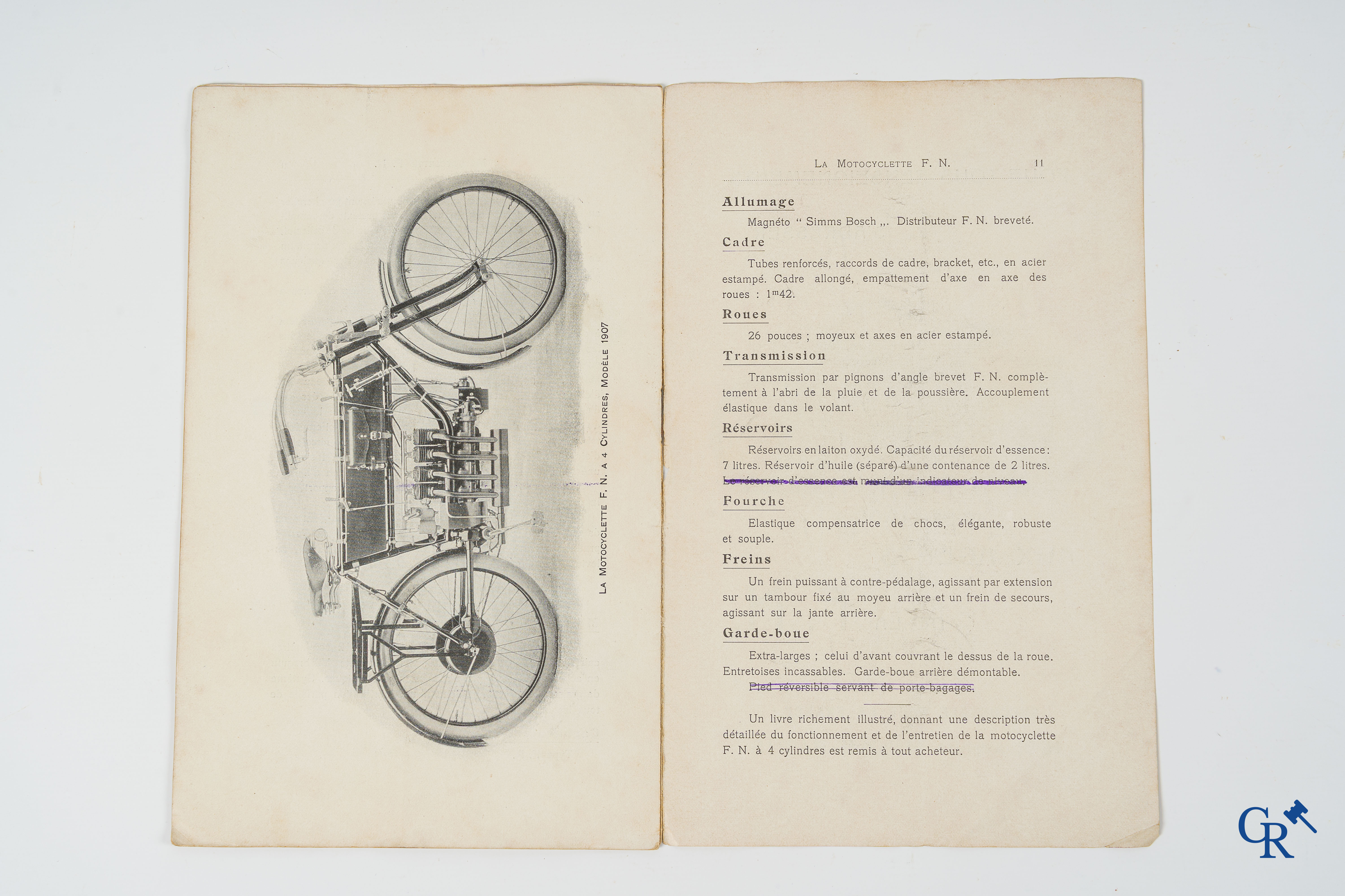 FN. Fabrique Nationale. Publiciteitsfolder-handleiding voor de 4 cilinder motorfiets F.N., model 1907.