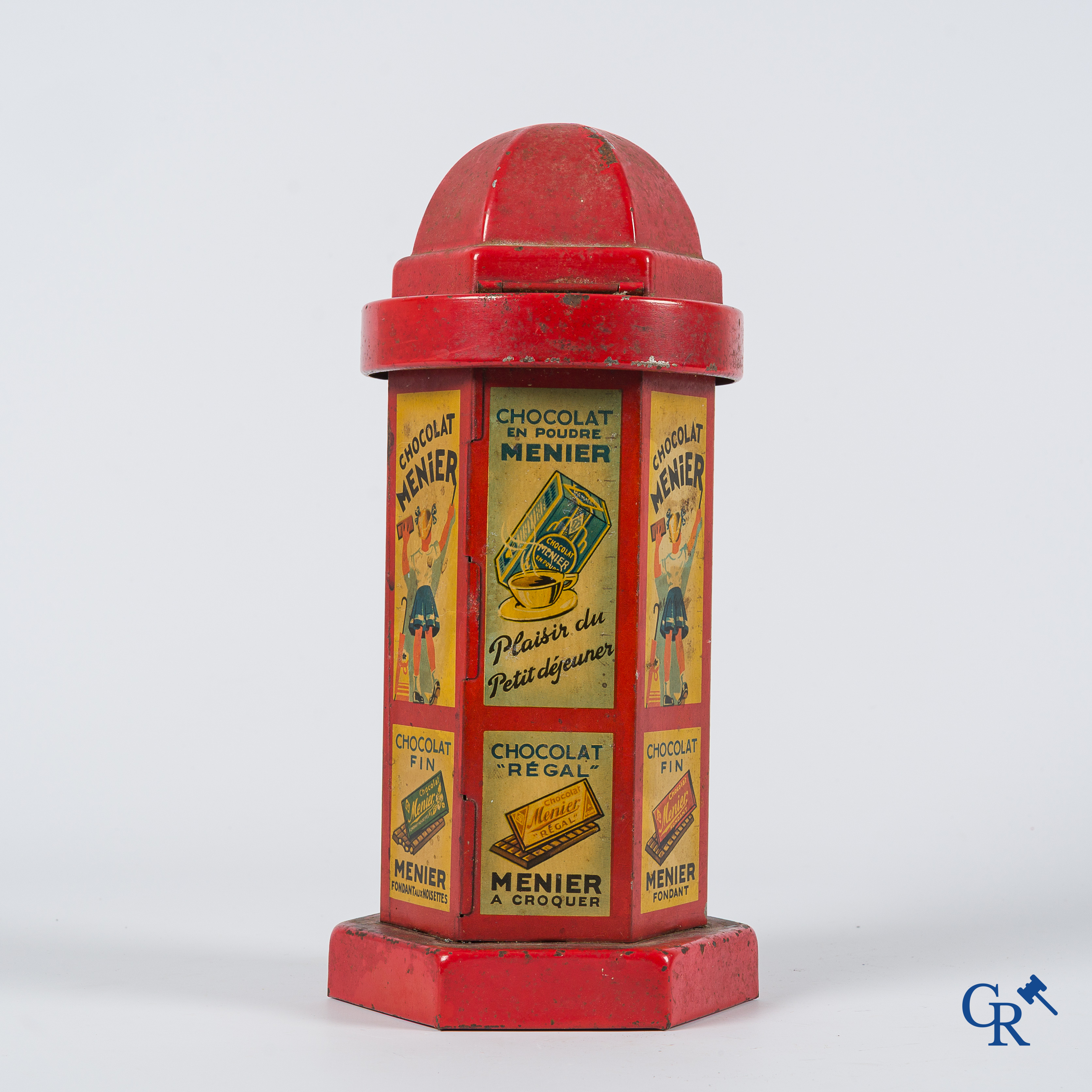 Chocolat Menier. Kioskvormige publiciteits spaarpot voor chocoladerepen van Menier. Jaren '30-'40.
