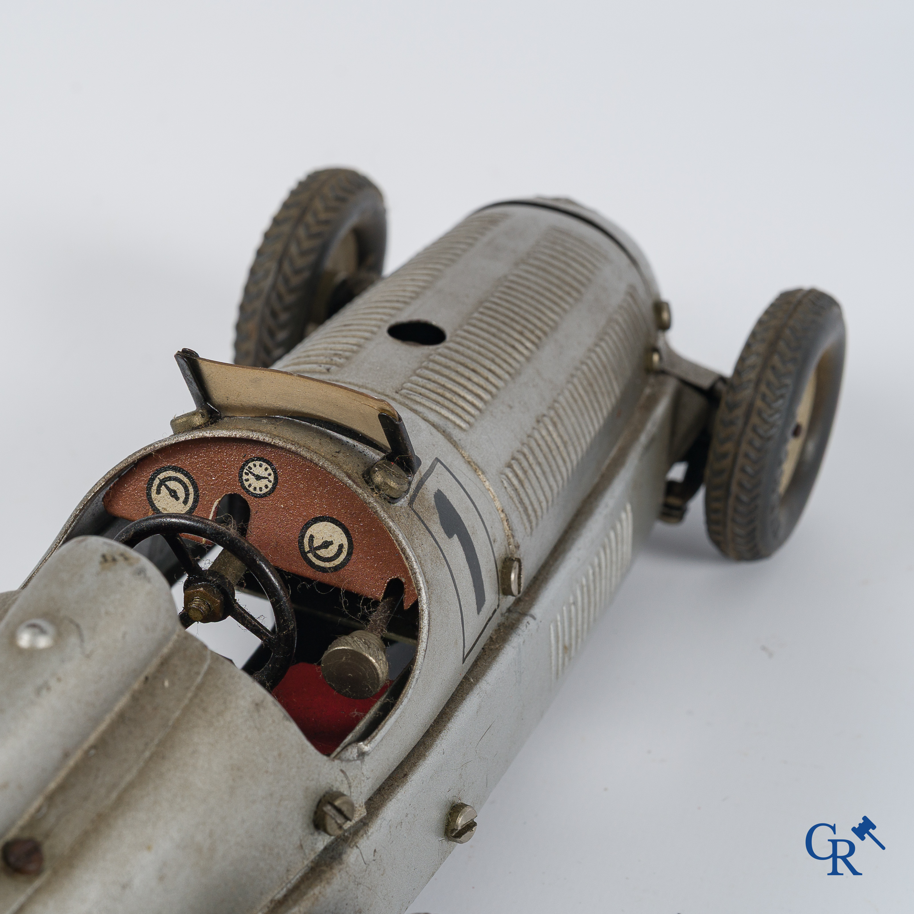 Oud speelgoed. Märklin, Mercedes-Benz racewagen. Metaal met opwindmechanisme. Jaren '30.