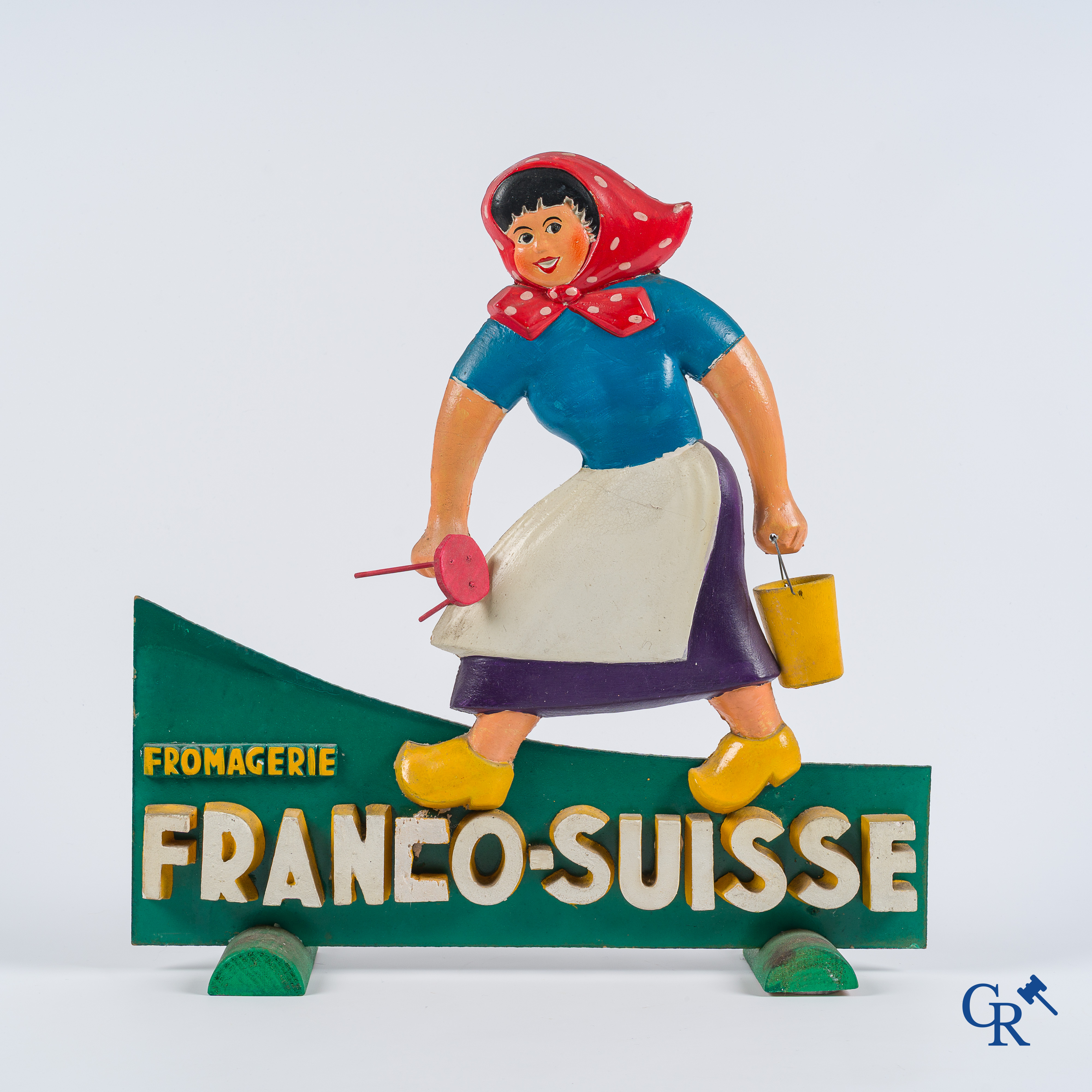 Fromagerie Franco Suisse. Publiciteit in plaaster en hout voor de kaasproducten van Franco-Suisse. Jaren '50-'60.