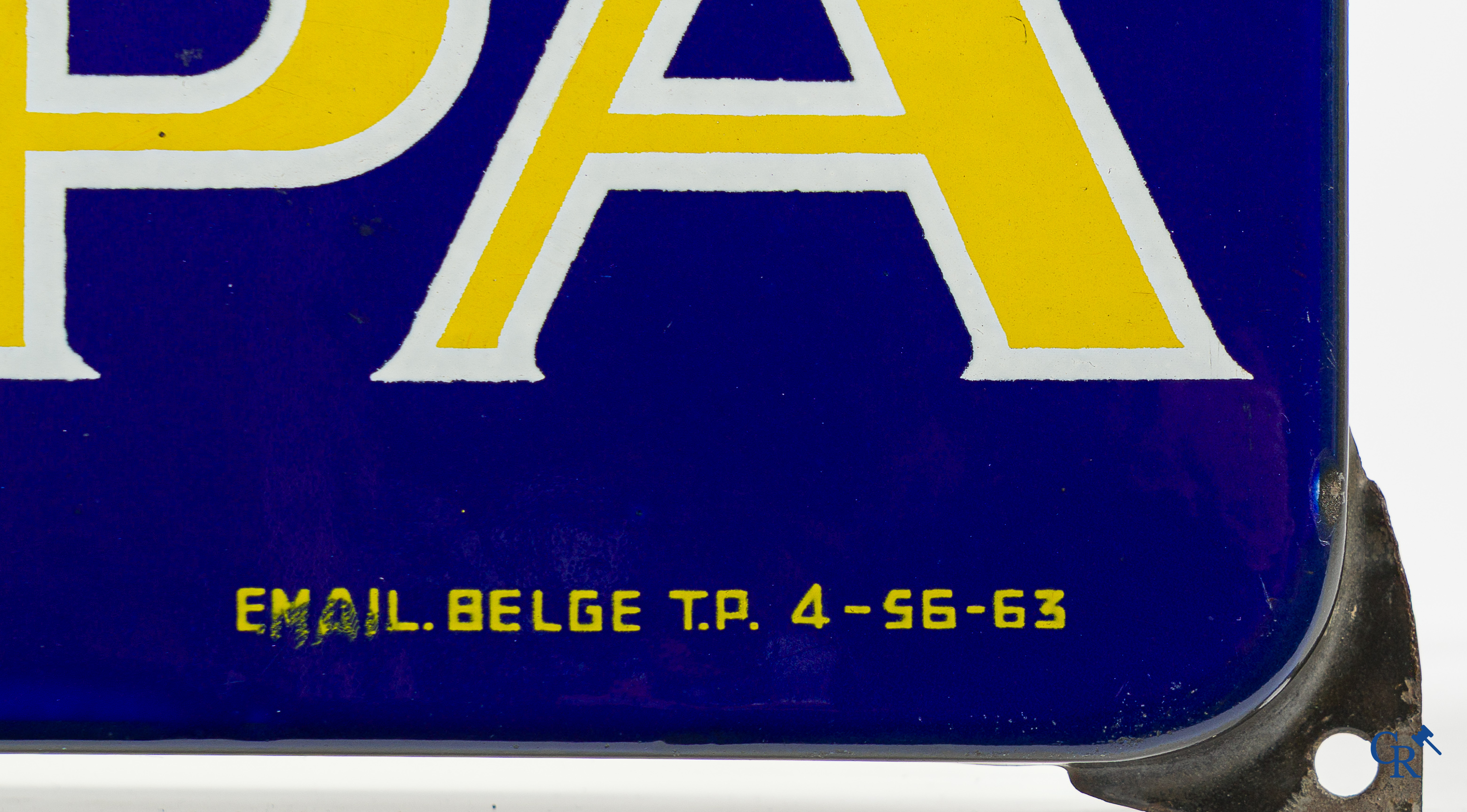 Spa, publiciteits thermometer in emaille met voorstelling van "Pierrot". Emaillerie Belge 1963.