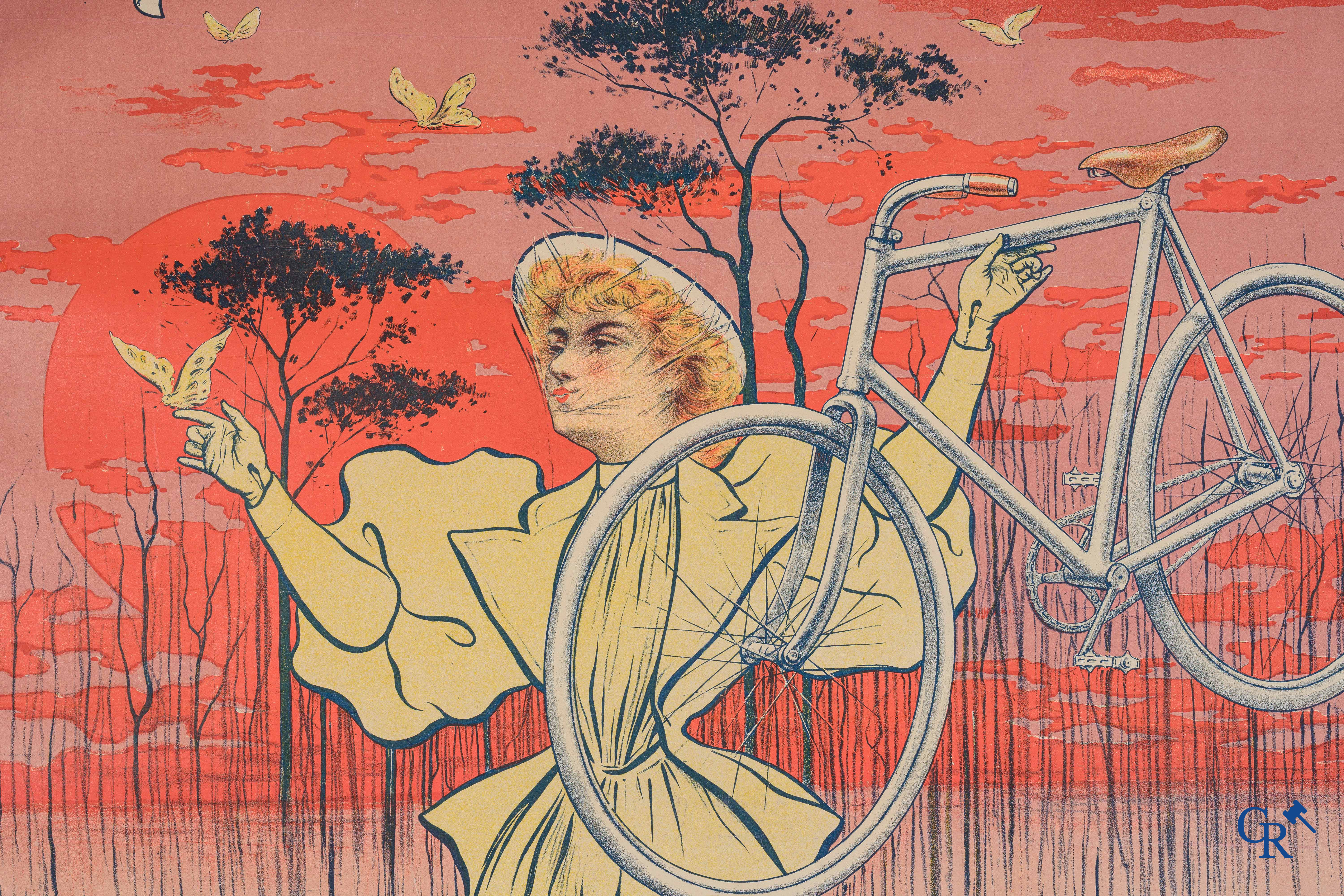 Fietsen Lu-Mi-Num. Mooie Belle-Epoque affiche met een ontwerp van Charles Tichon (1865-1924). Circa 1900.
