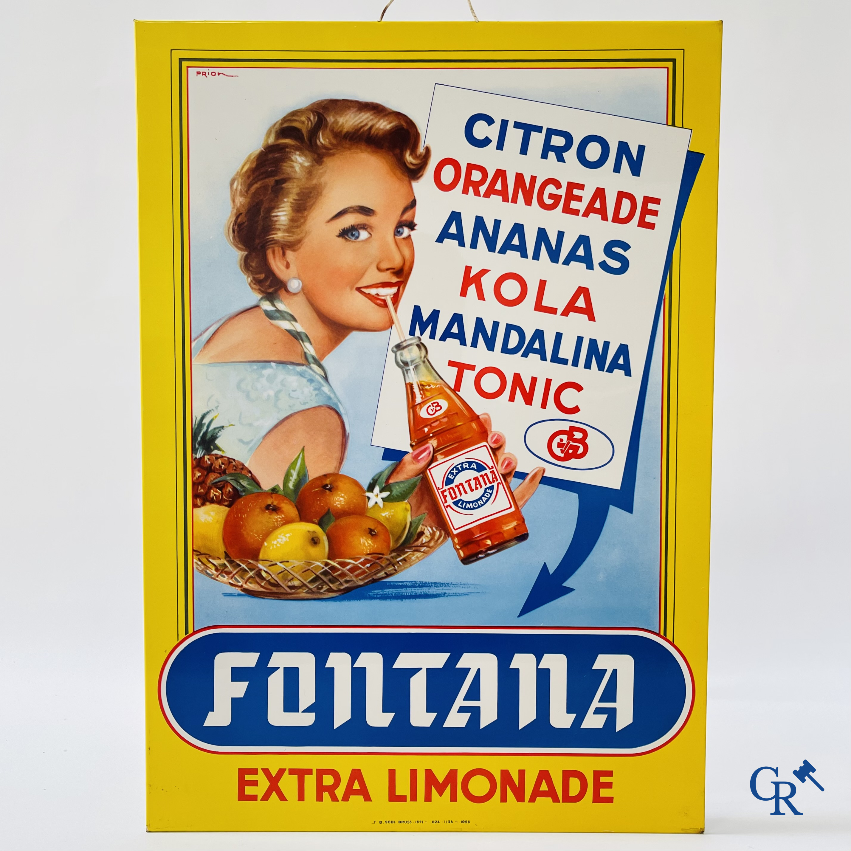Fontana Limonade. Blikken reclamebord met een afbeelding ontworpen door Prion. J.B. Sobi Brussel 1958.