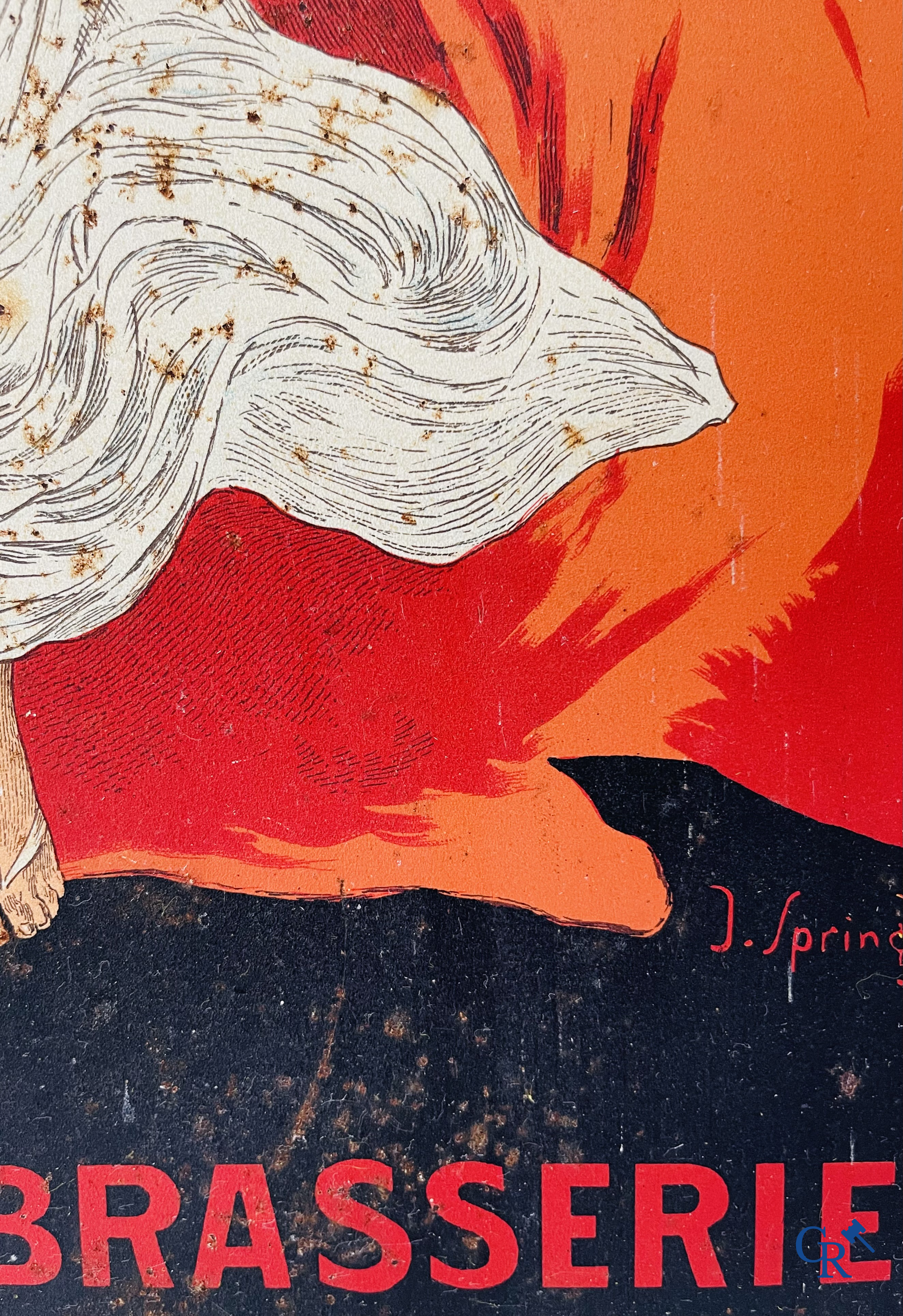 J. Spring (André Lapuszewski, Joseph Stall) Publiciteit gedrukt op metaal voor Bière de la Grande Brasserie Ardennaise.