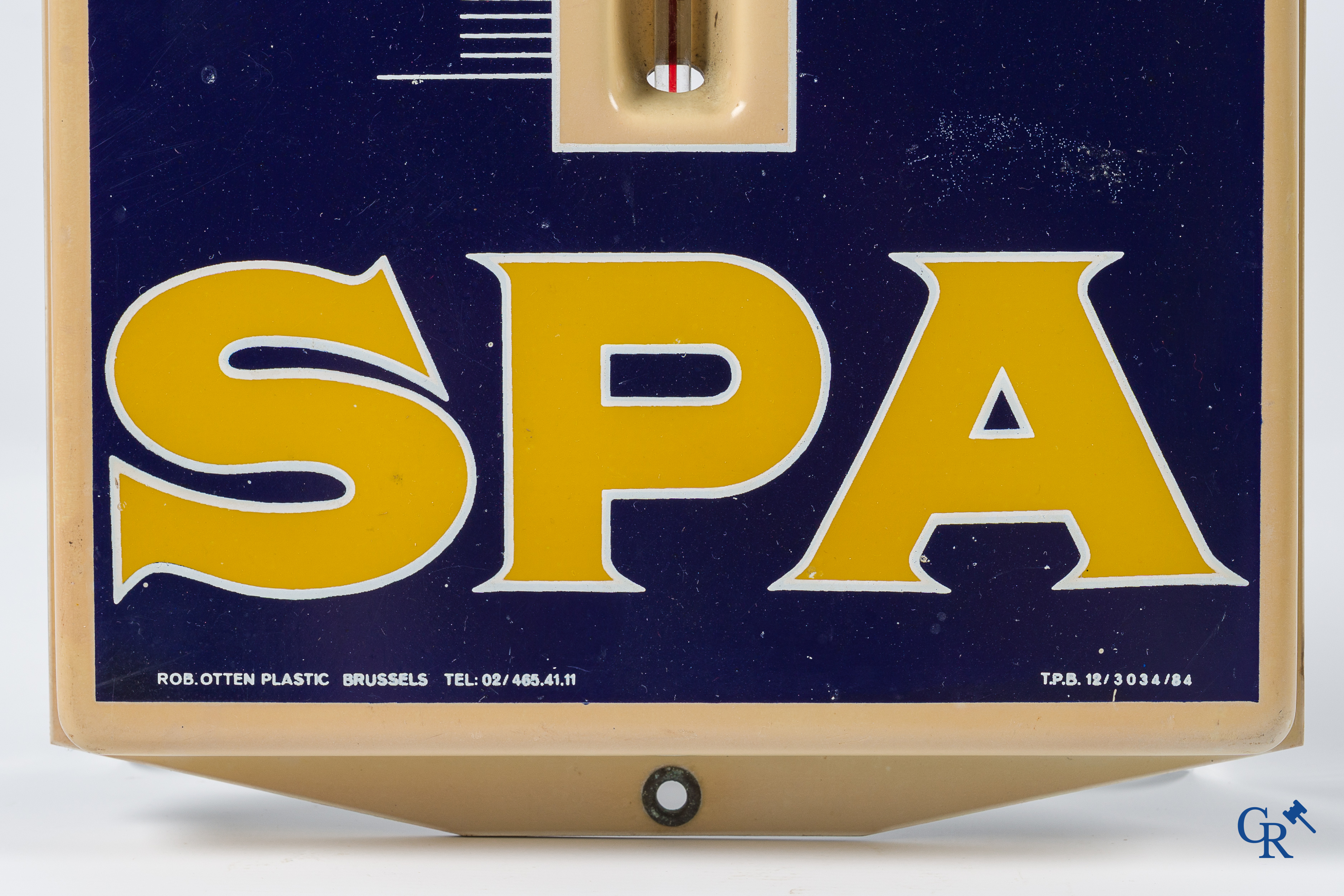 Spa, Reclamethermometer in hard plastiek voor Spa water. Zeldzame jongere versie uit de 80'er jaren. Rob. Otten. 1984.