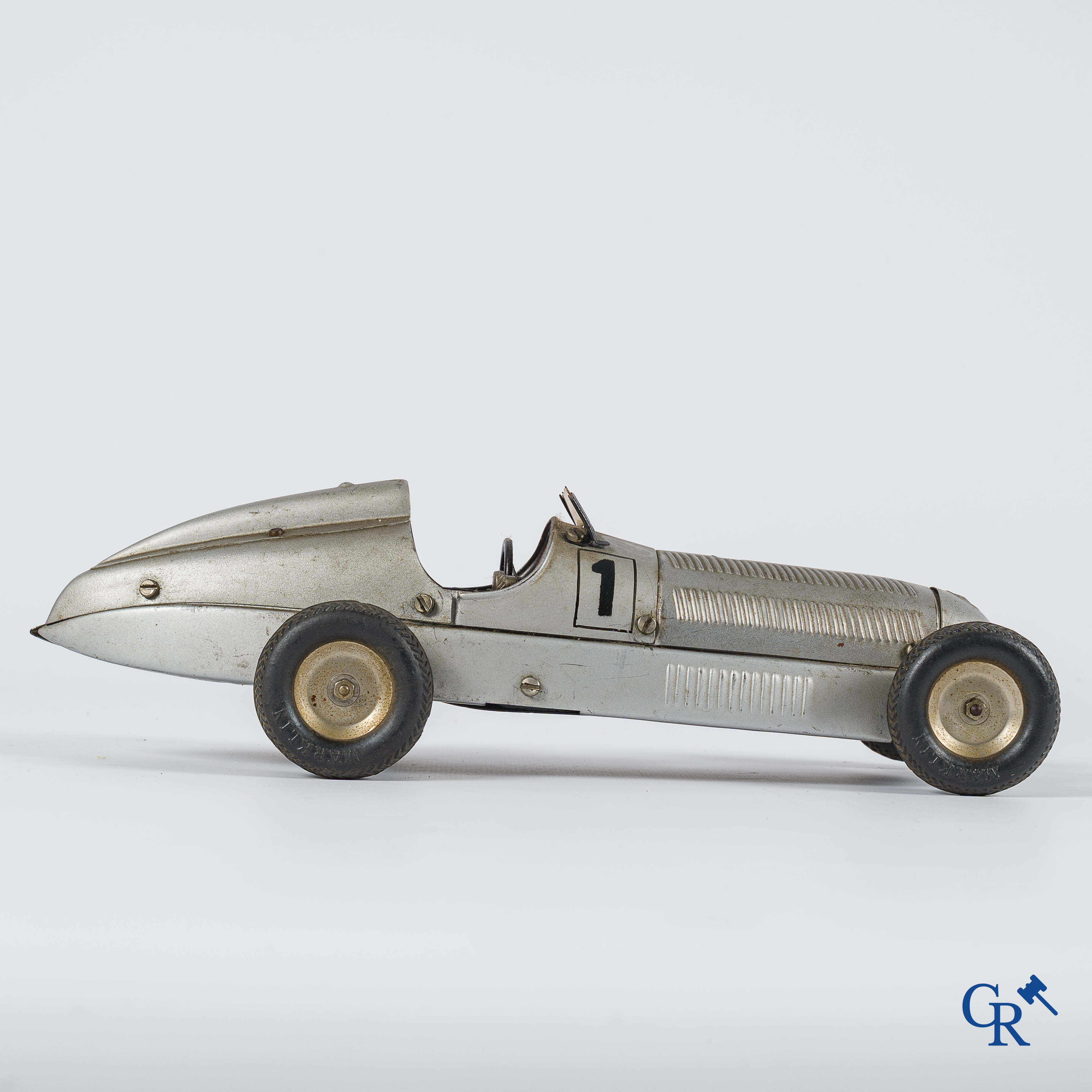 Oud speelgoed. Märklin, Mercedes-Benz racewagen. Metaal met opwindmechanisme. Jaren '30.