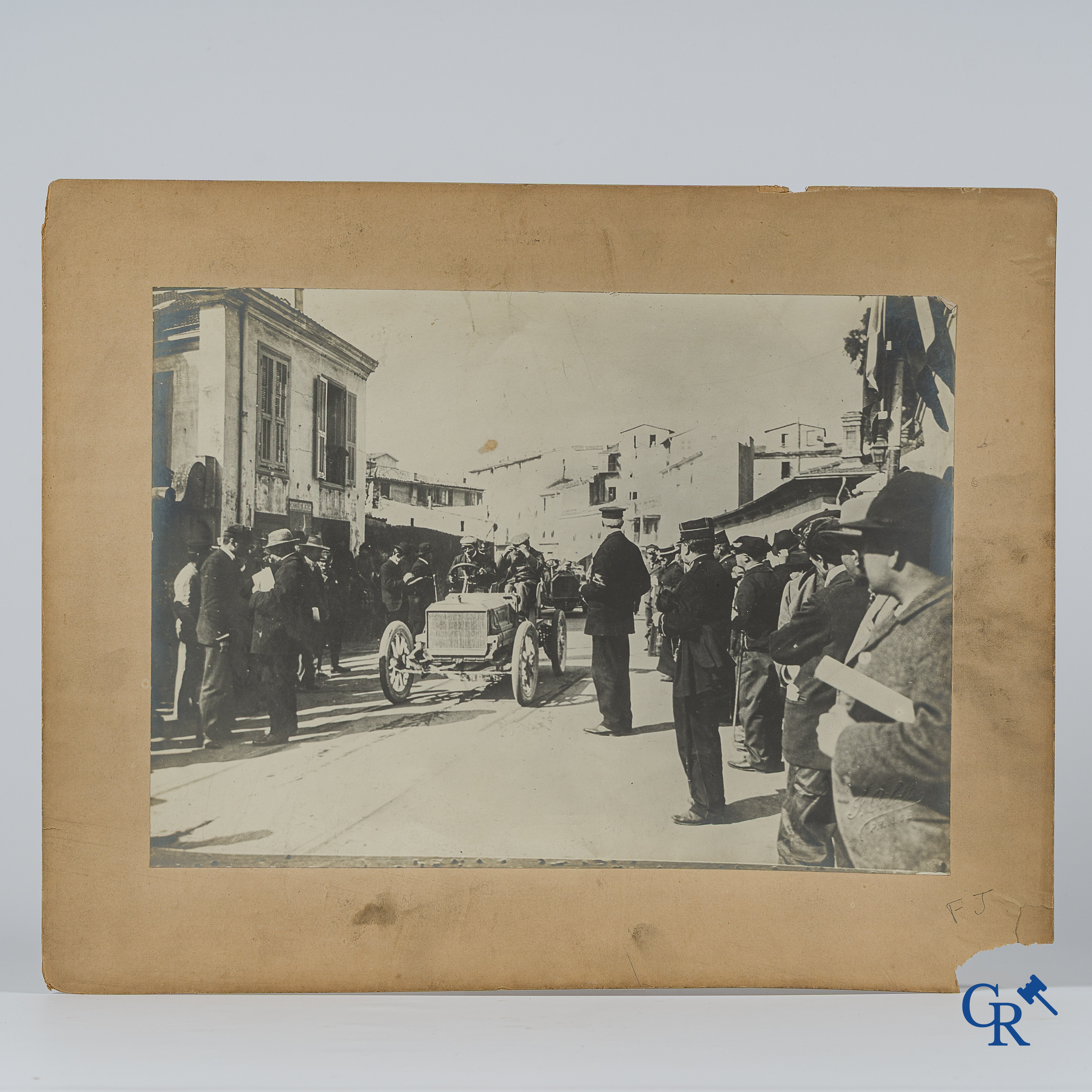 Automobilia. Fotografie, Uitzonderlijk grote foto, de start van de autorace Nice-La Turbie op 1 april 1903. Begin 1900.