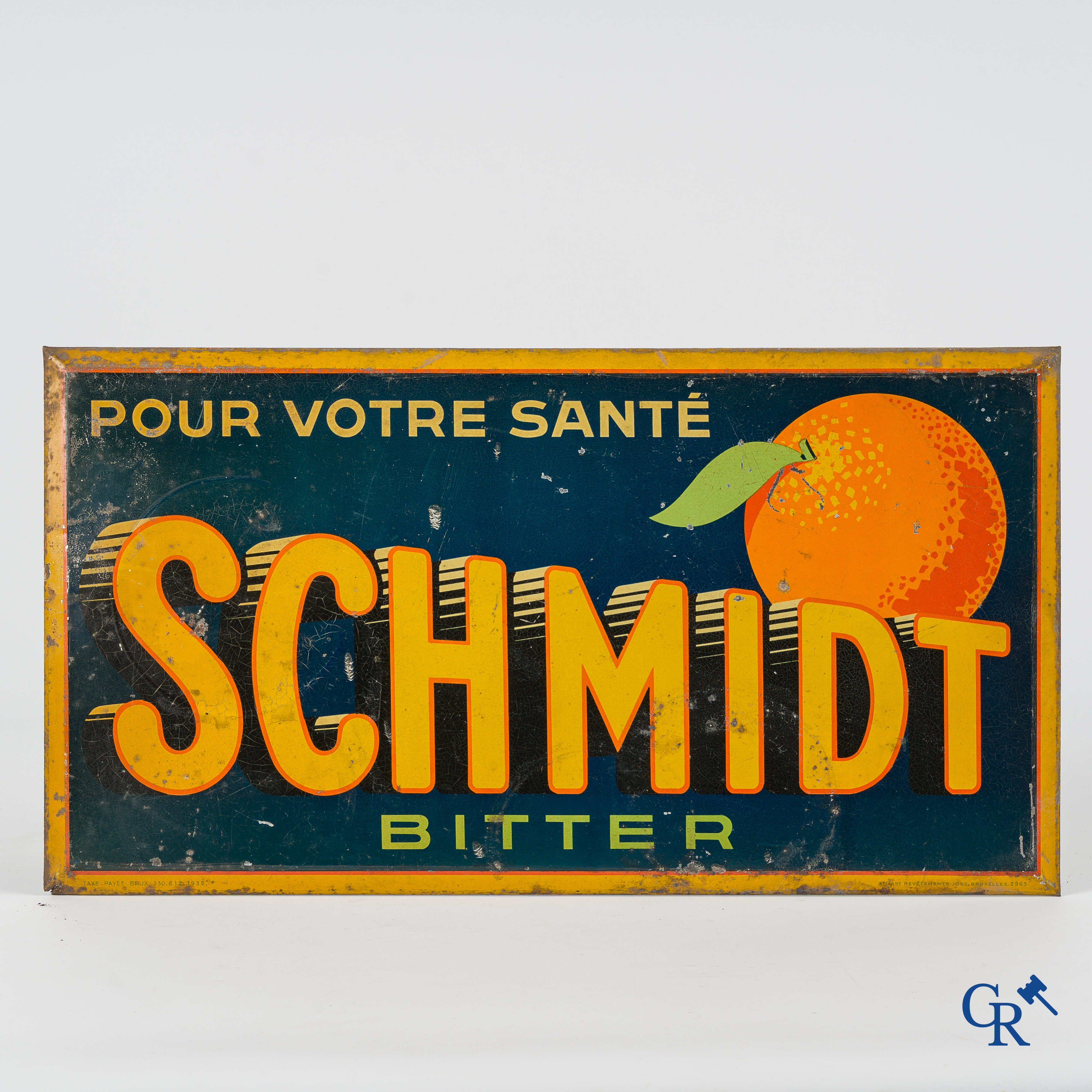 Schmidt Bitter, pour votre santé. Publiciteitsbord op blik. Zeldzame variant uit 1932.