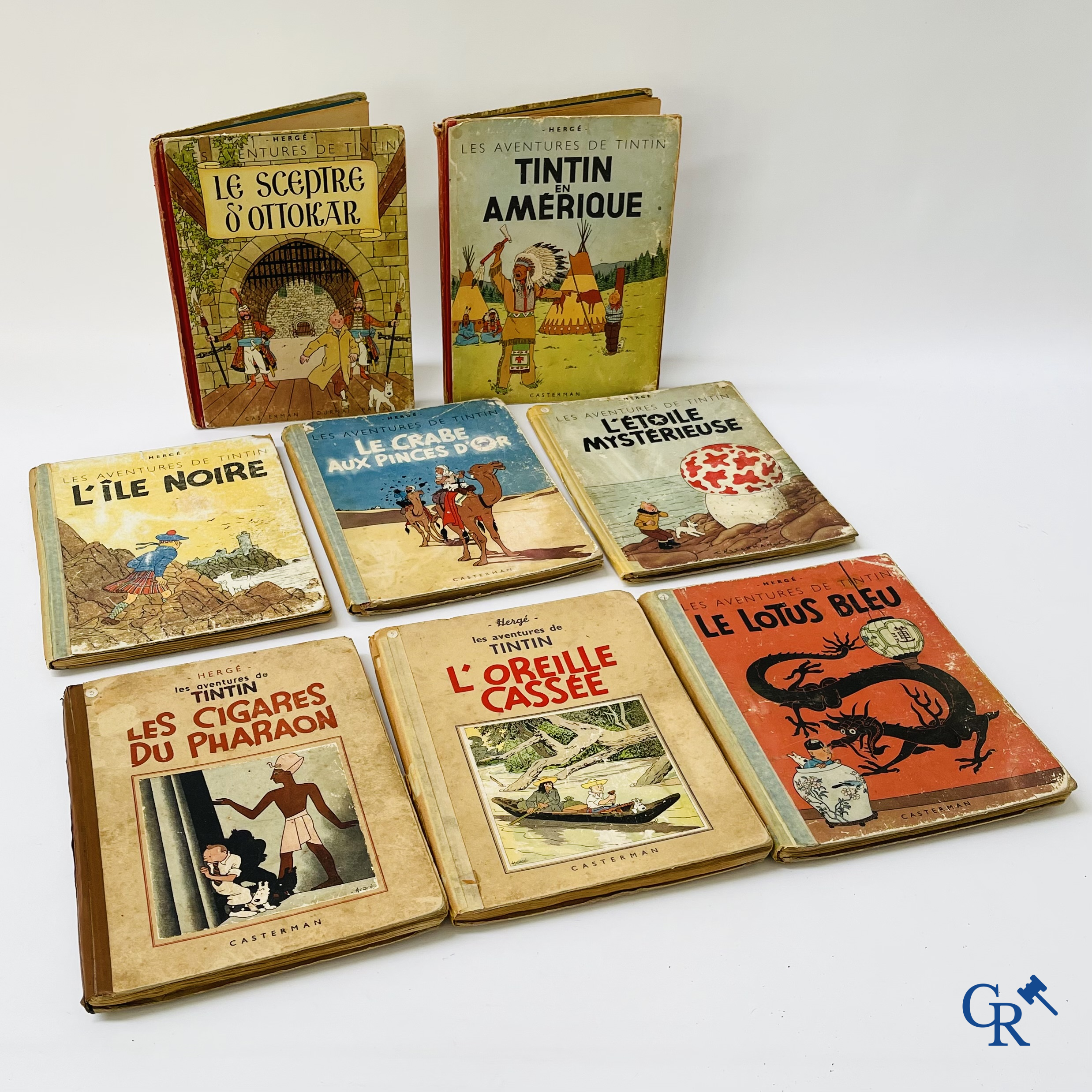 Hergé. 8 oude Kuifjes albums waaronder drukken in zwart-wit.