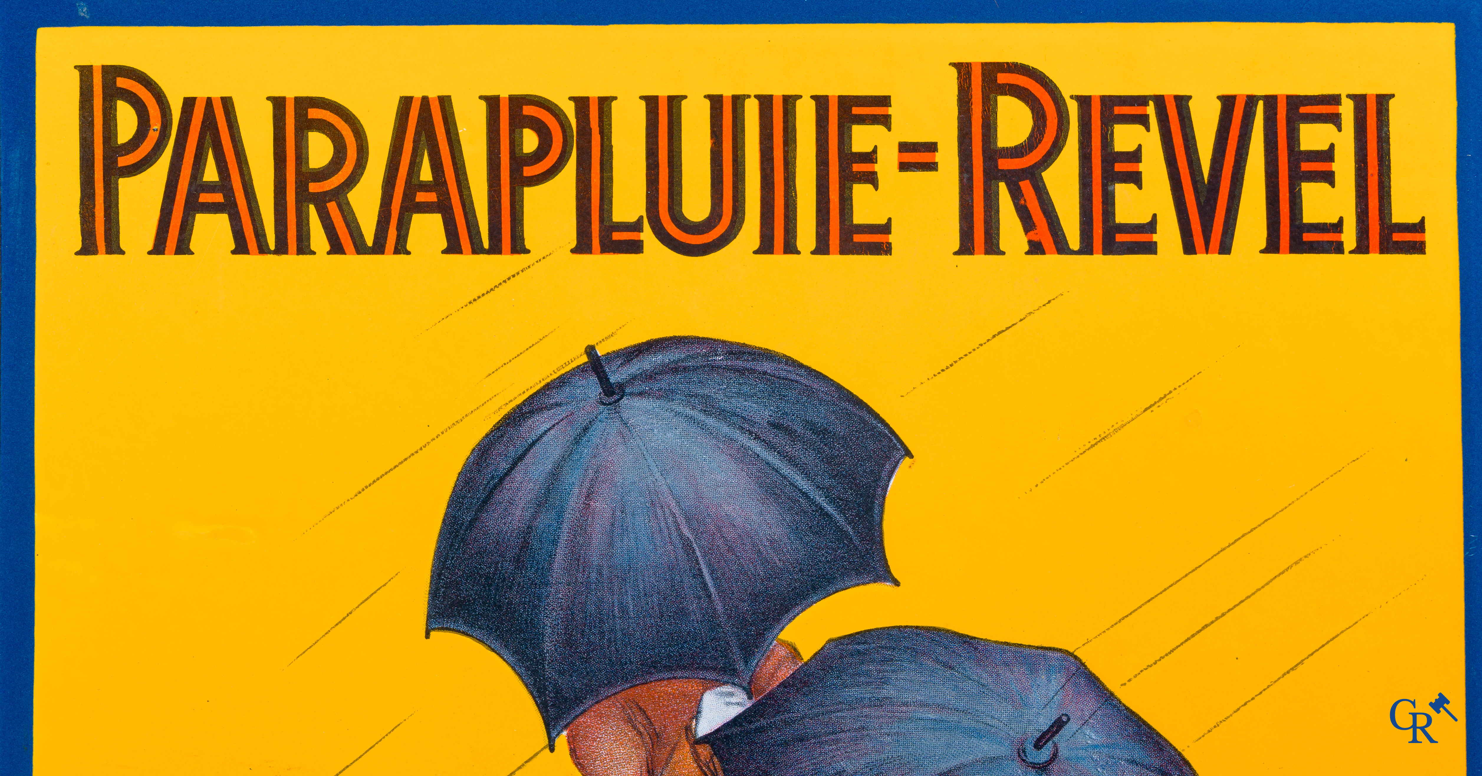 Parapluie-Revel. Dubbelzijdig geëmailleerd uithangbord. Ontwerp van Leonetto Cappiello. Jaren '20.