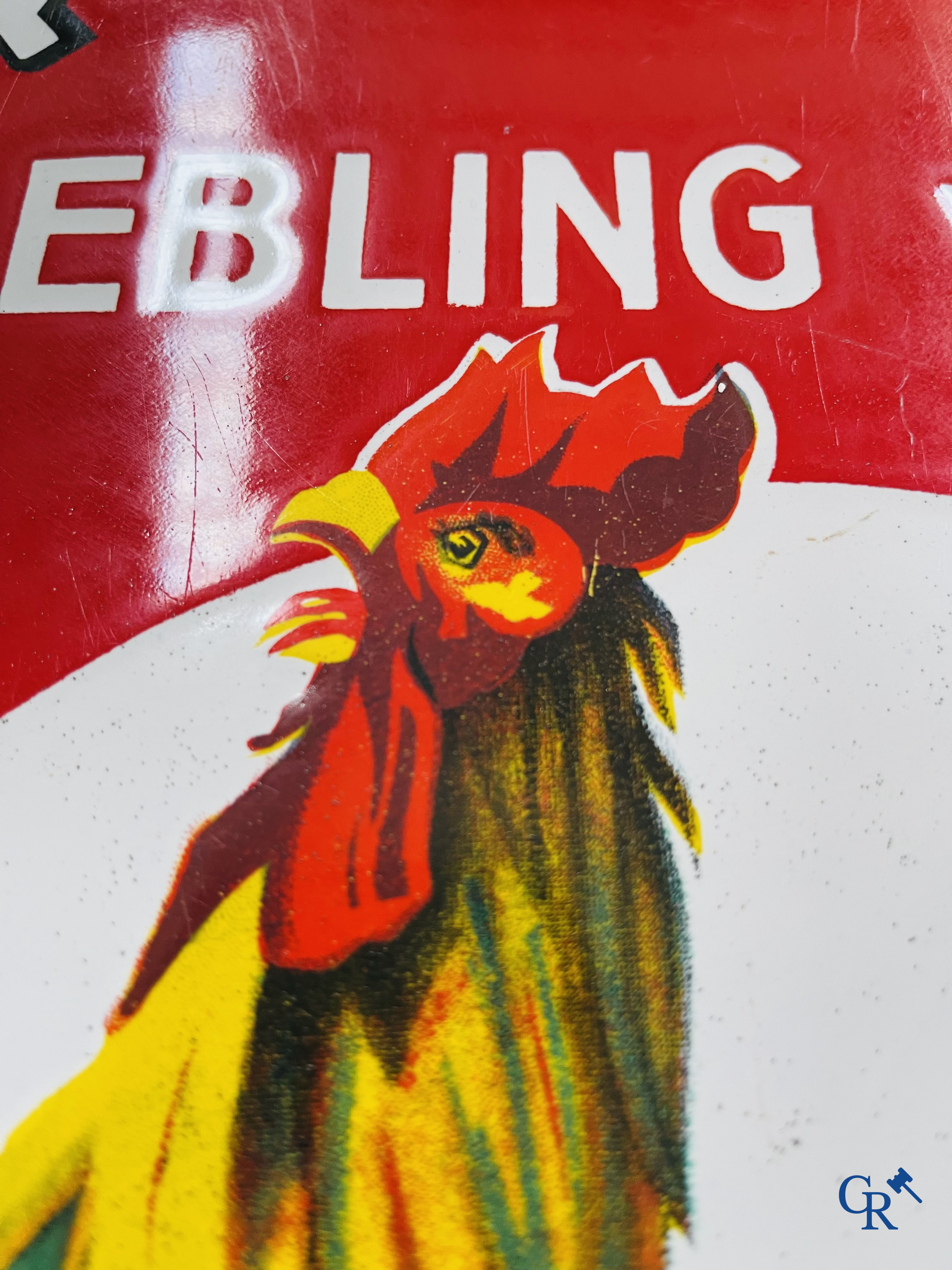 Brasserie du Coq Ardennais, Origineel reclamebord voor bieren, sodas en limonades van brasserie Ebling à Vireux.