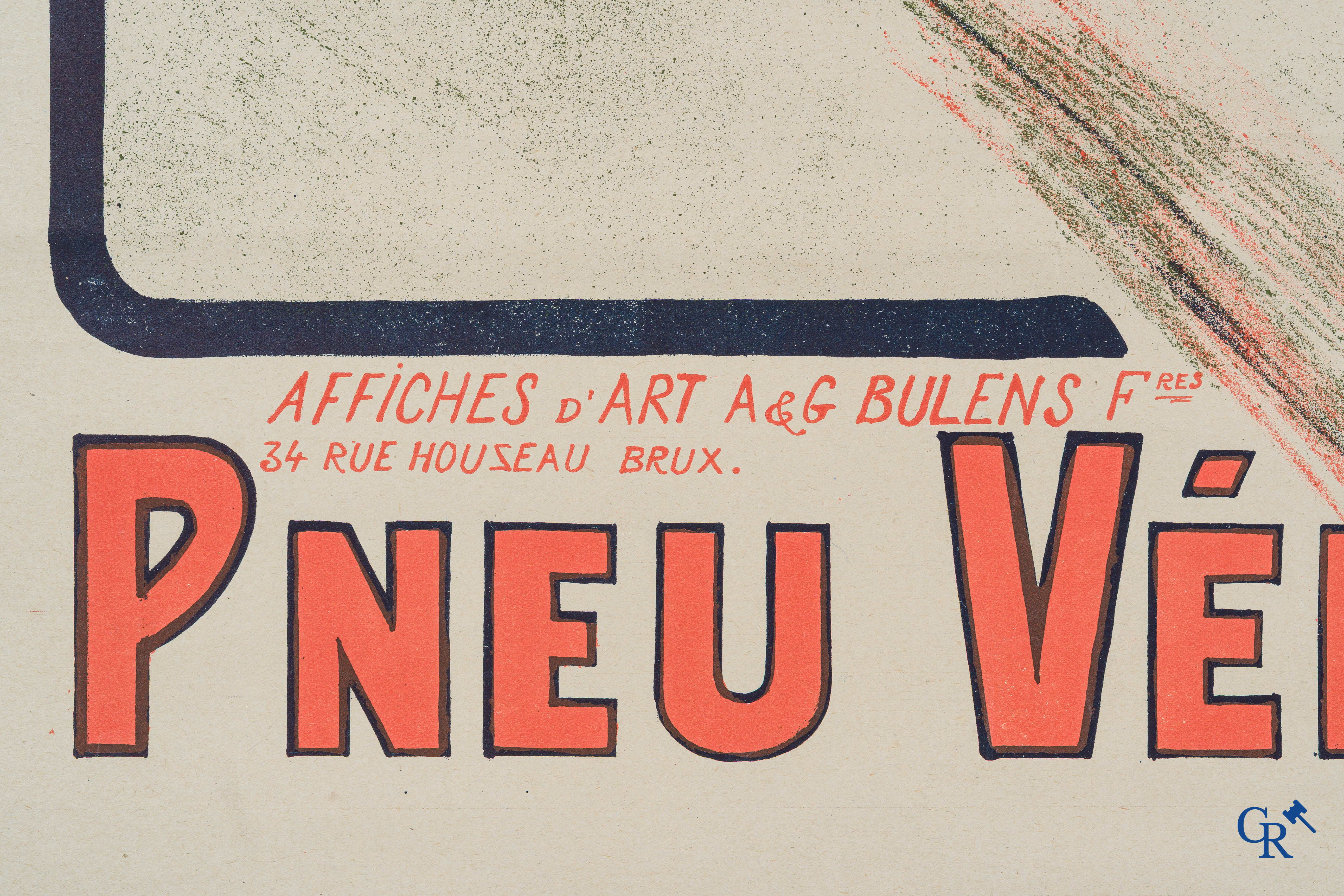 Pneu Vélo Michelin. Affiche voor fietsbanden Michelin. Zeldzame Belgische uitgave. Bulens Frères Bruxelles. Circa 1920.