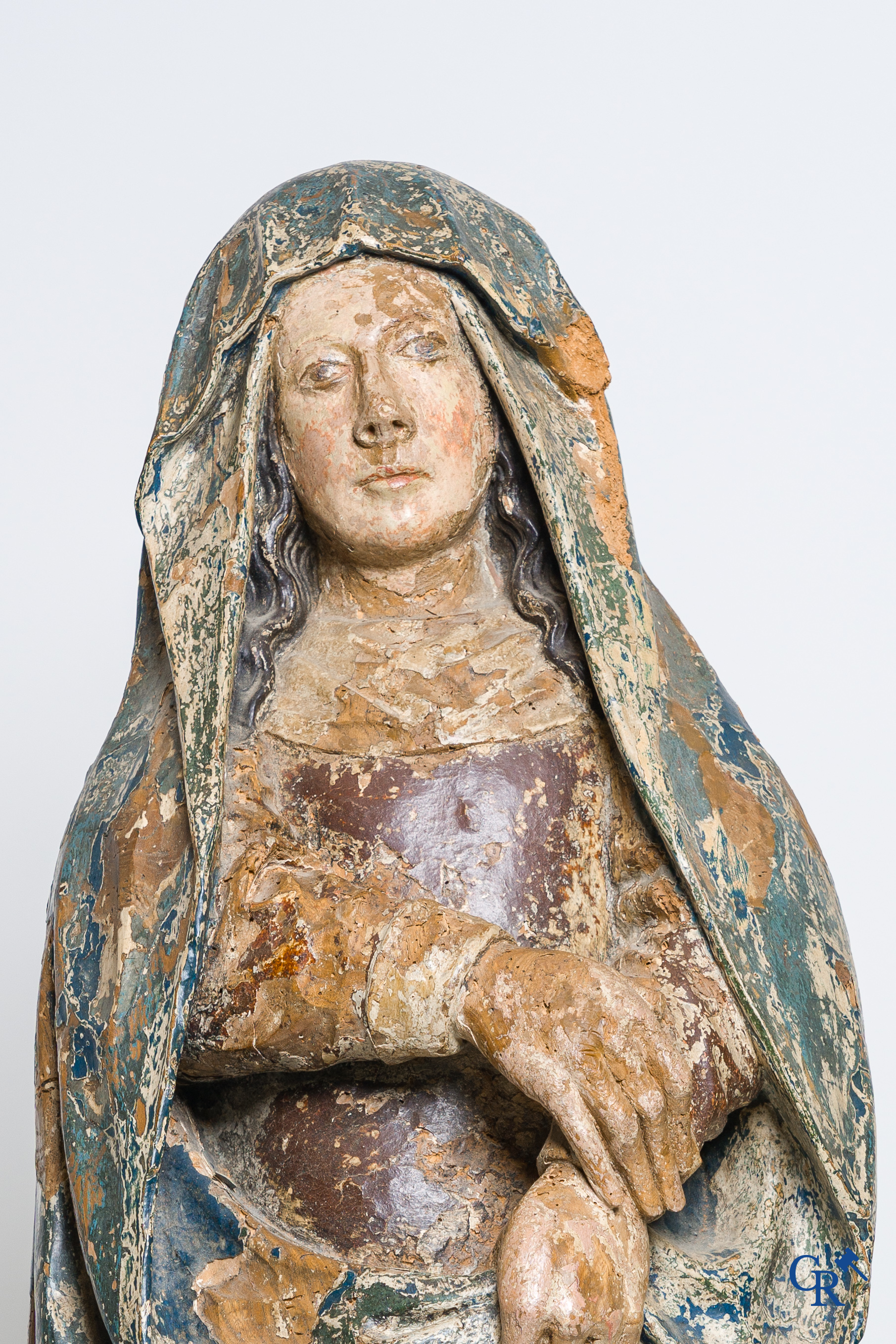 Religious objects, a polychrome wooden statue of a Madonna, 16th century.