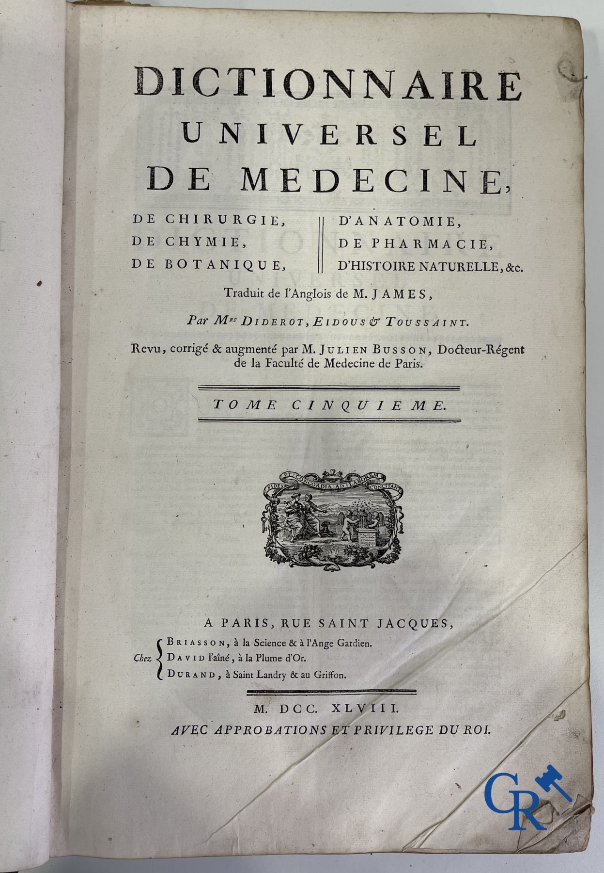 Early printed books: Dictionnaire Universel de Medecine, Robert James. 6 volumes, Paris 1746-1748.