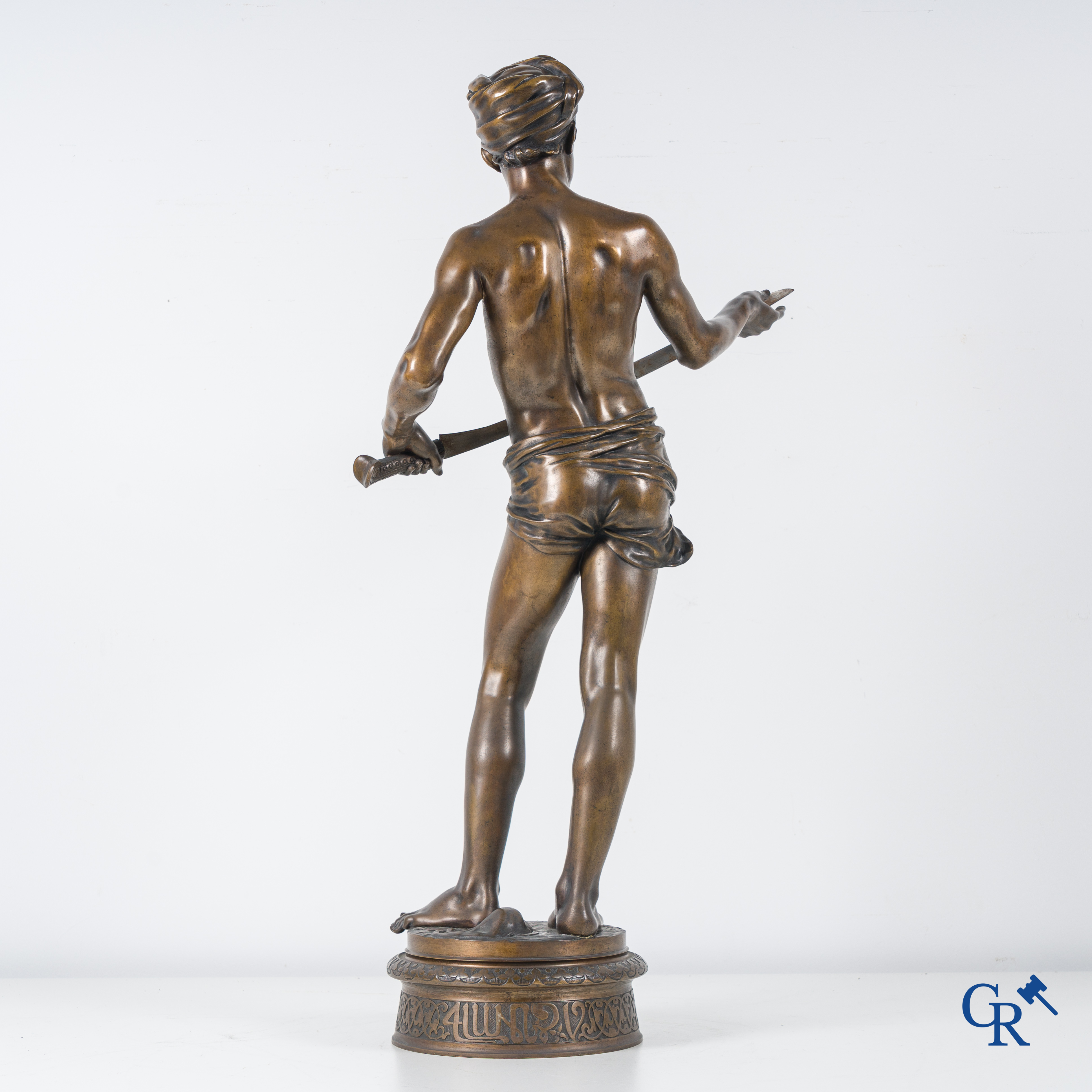 Jean Jules Cambos (1828-1917) "David", Medaille d'or. Bronzen beeld. 19de eeuw.