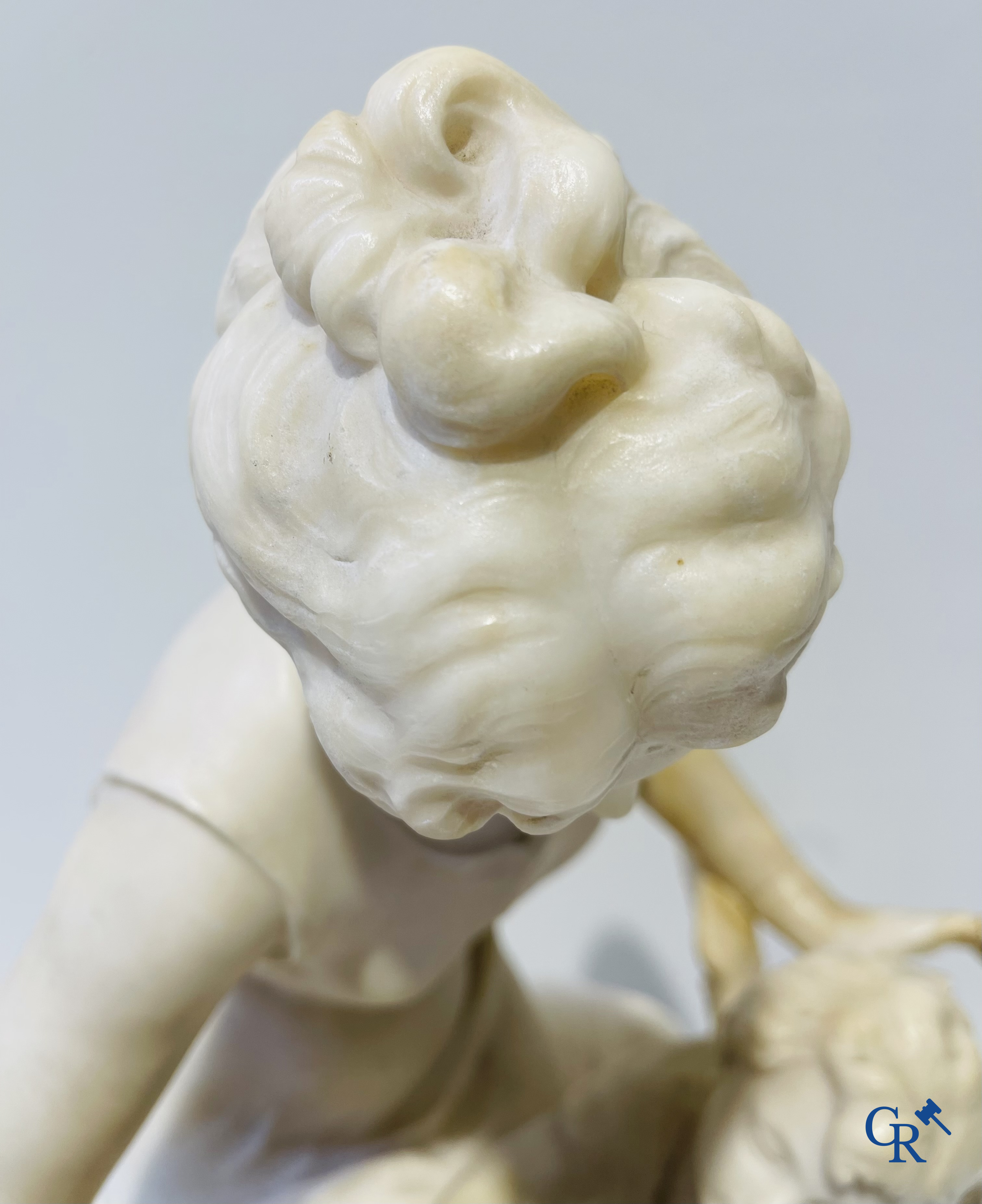 Mathurin Moreau. Venus and Cupid. Marble statue. Signed.