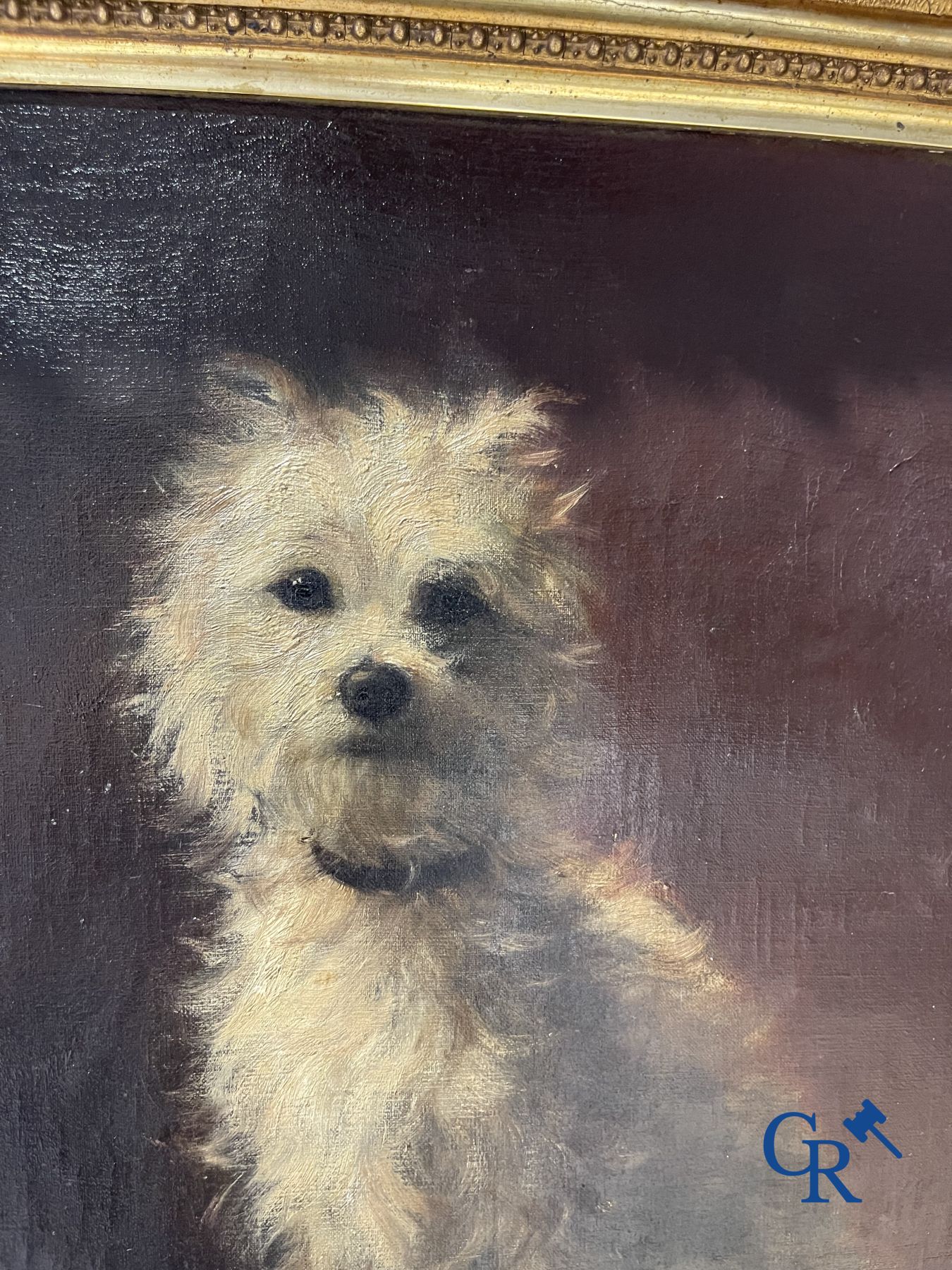 Peinture: Alice Léotard, huile sur toile. Portrait d'un chien.