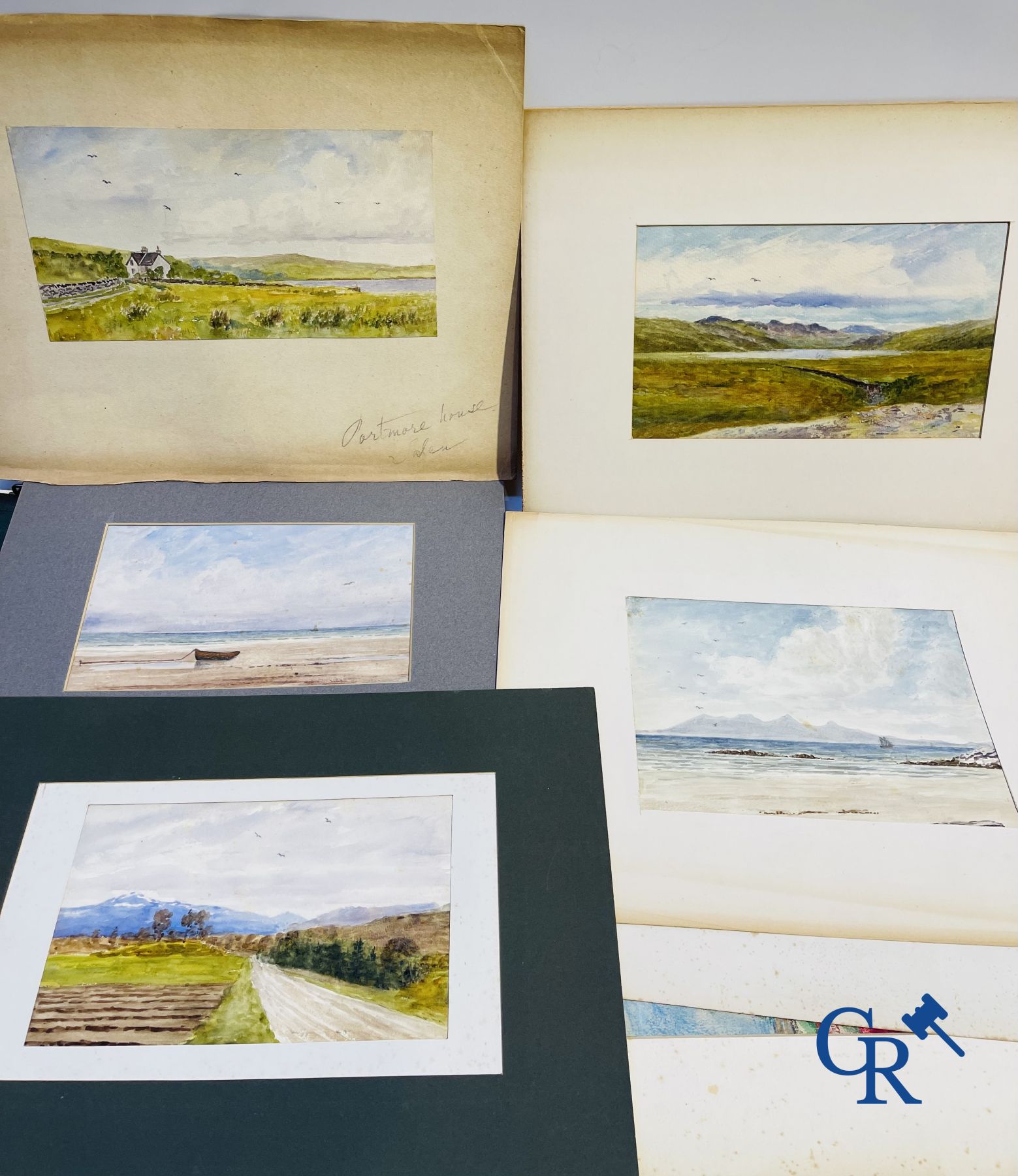 Interesting lot with gouaches and pastel drawings. Period 1880-1920.