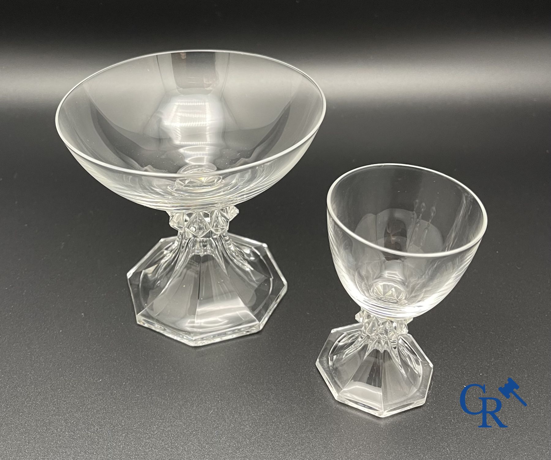 Val Saint Lambert: A serie of about 50 crystal glasses model Yale.