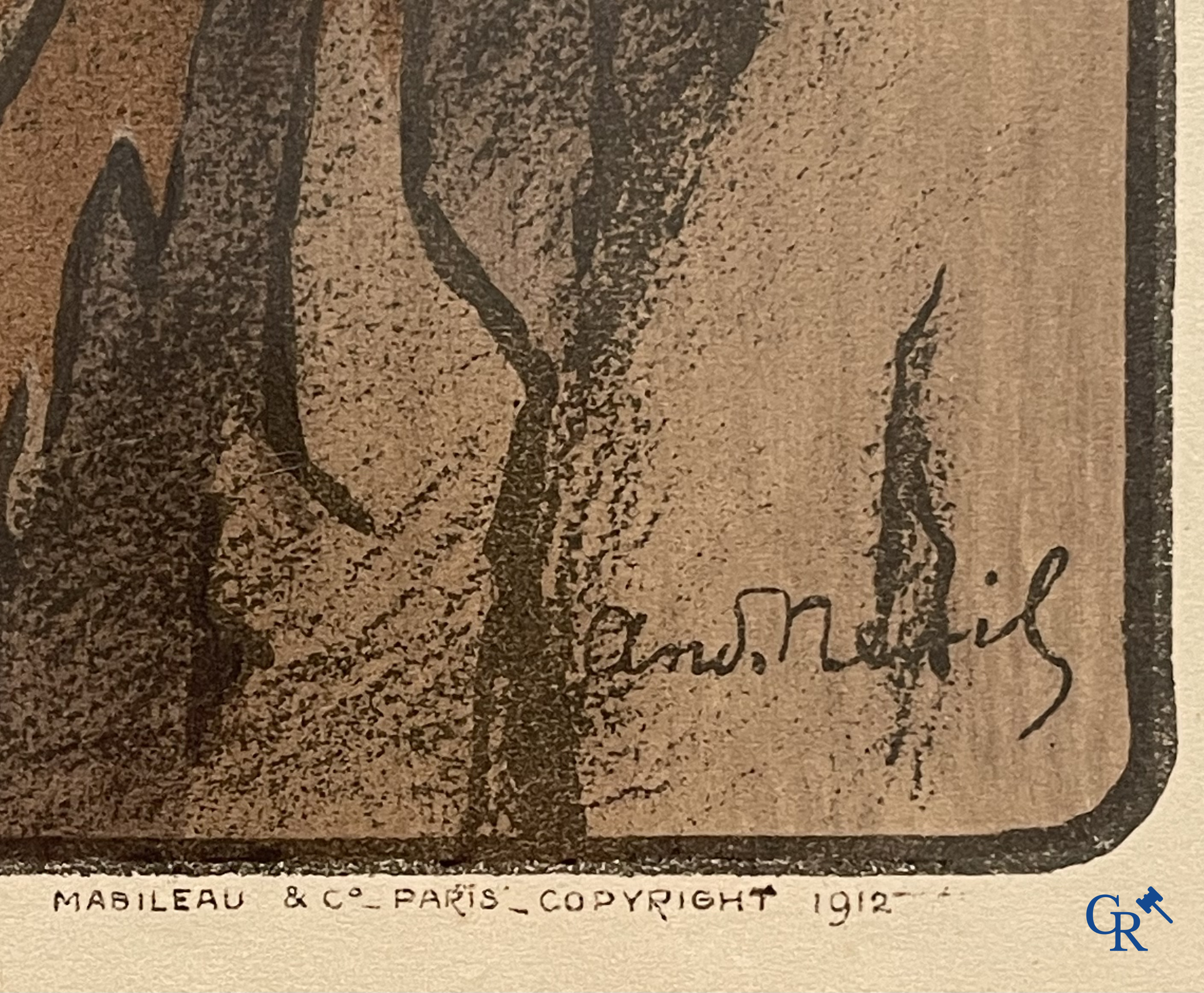 André Nevil, L'équipe "La Licorne" dans le Tour De France 1912. Kleuren lithografie. Mabileau & Comp. Paris 1912.