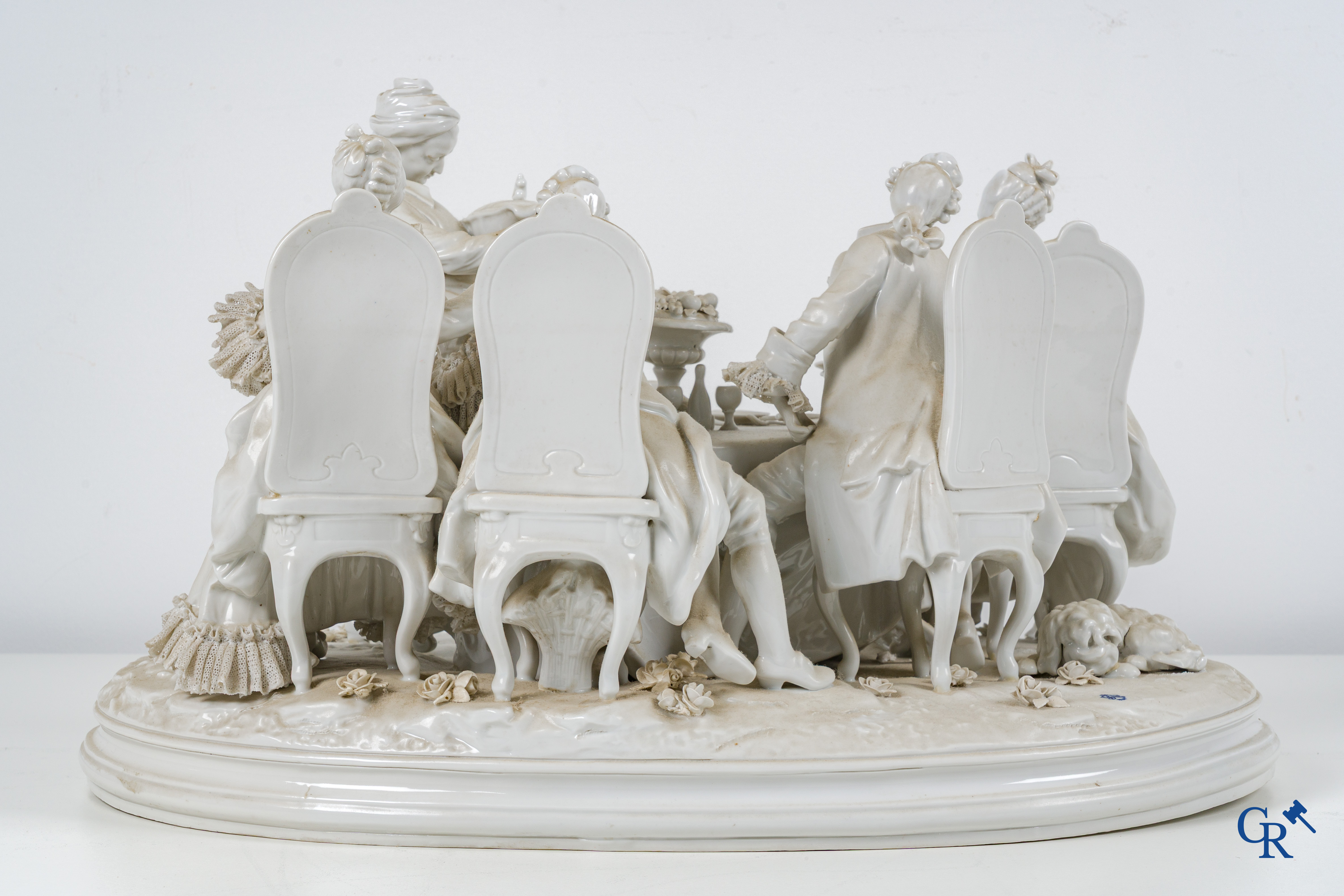 Volkstedt Rudolstadt, an exceptionally large group in lace porcelain on a matching pedestal.