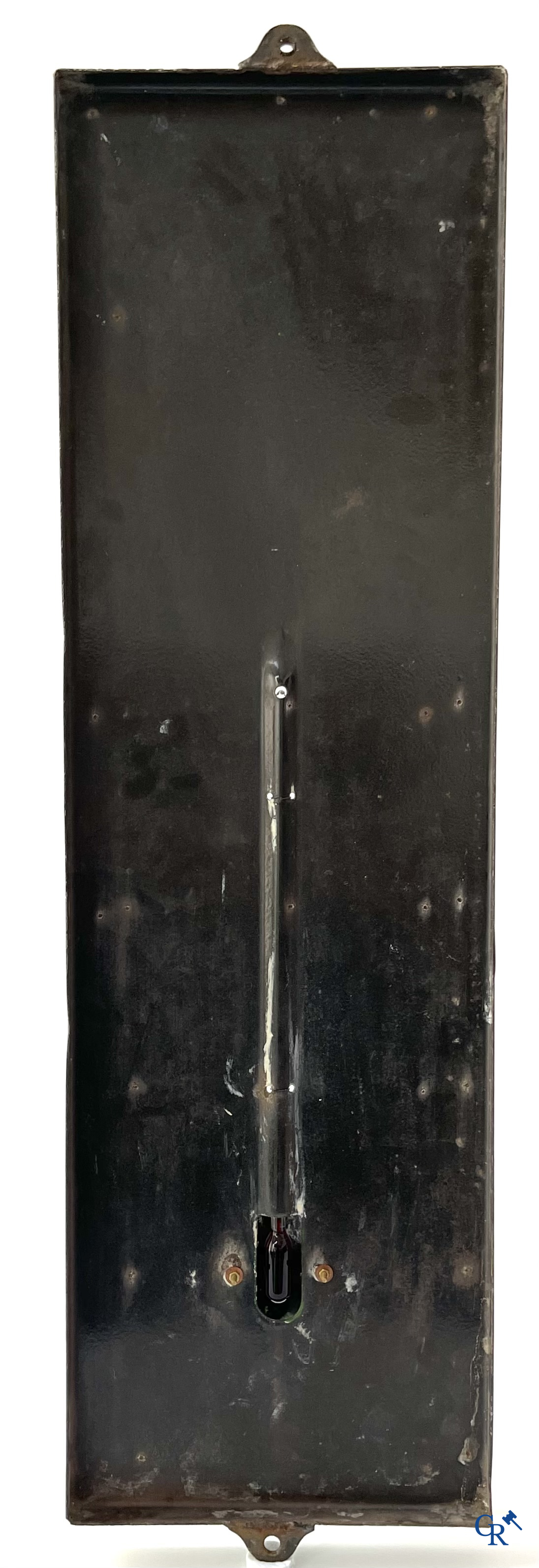 Castrol Motor Oil, een emaille reclamebord met ingewerkte thermometer voor Castrol motorolie. Emaillerie Belge.