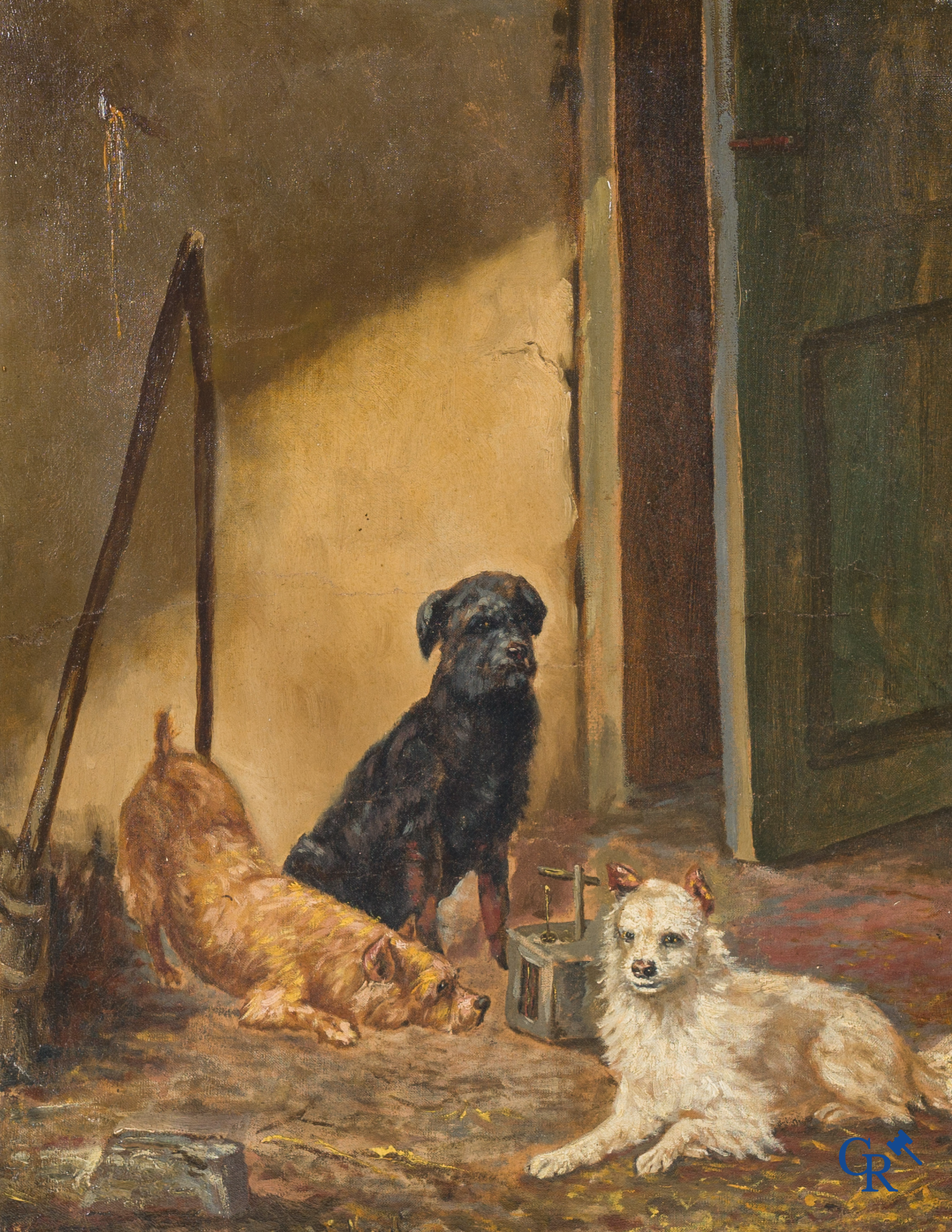 Les 3 amis, signé illisible, huile sur toile.