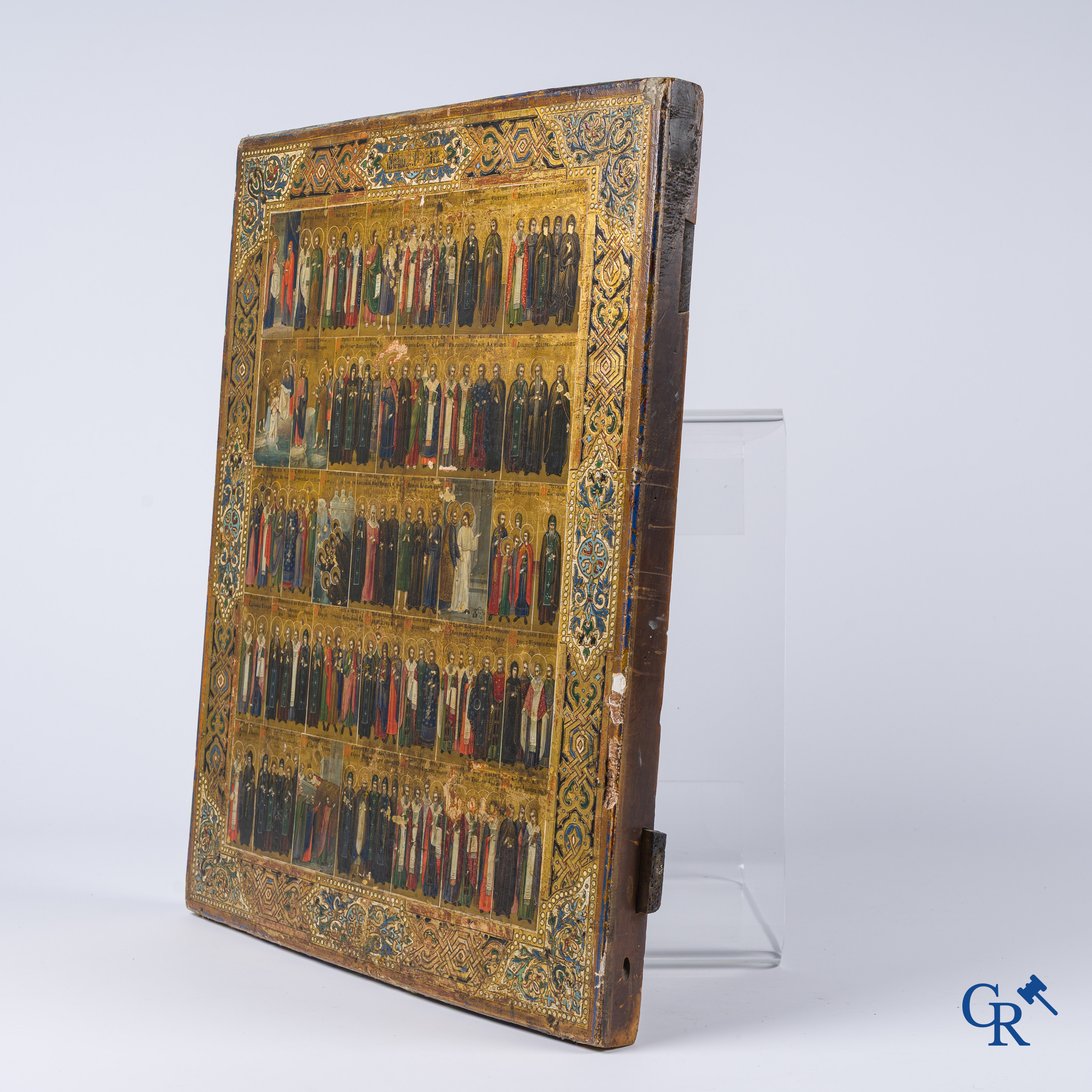 Icoon, Grote Russische jaarkalender icoon, Tempera op vergulde achtergrond. 19de eeuw.