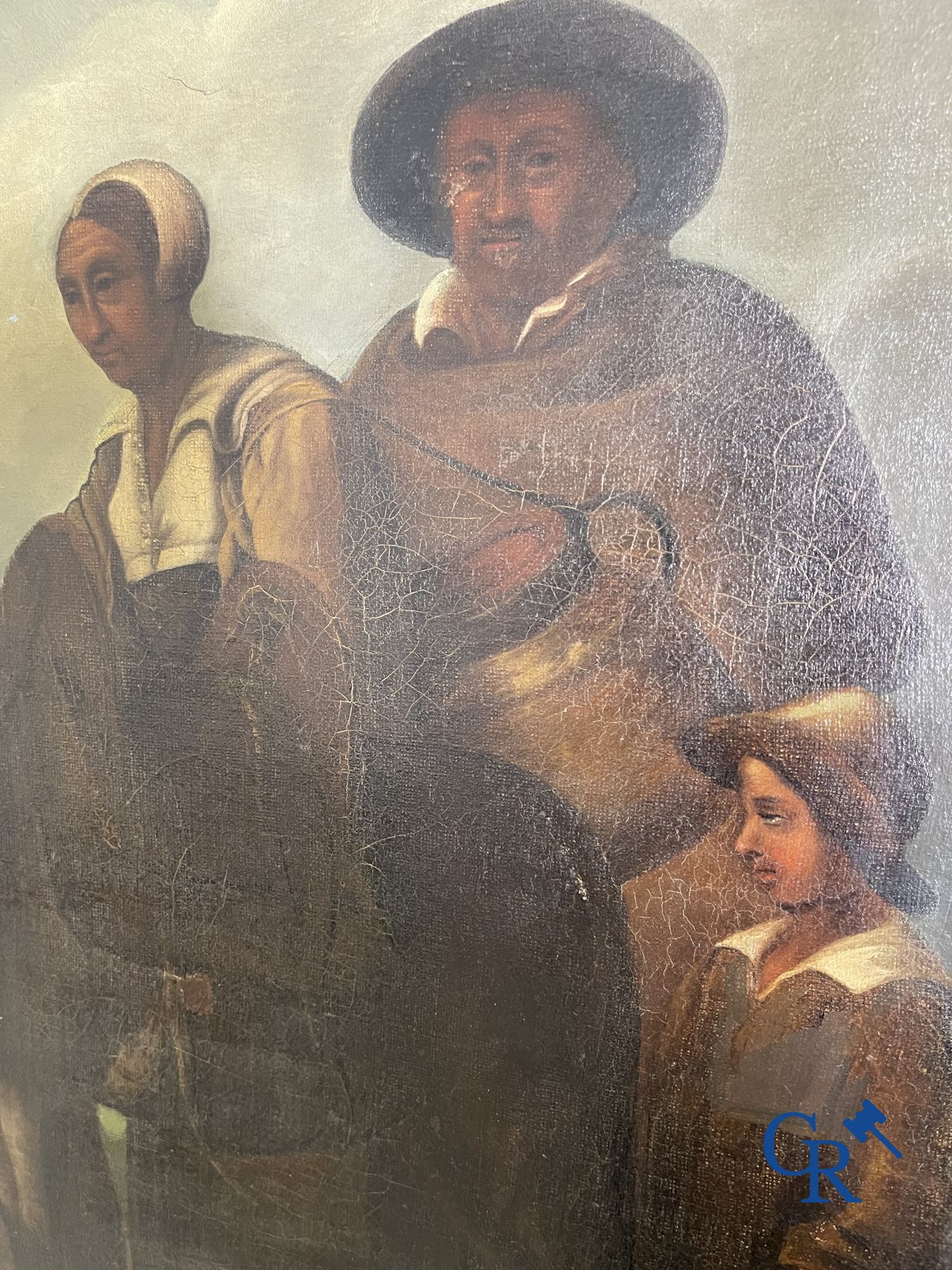 Peinture : huile sur toile XVIIe - XVIIIe siècle. Mule avec compagnie.