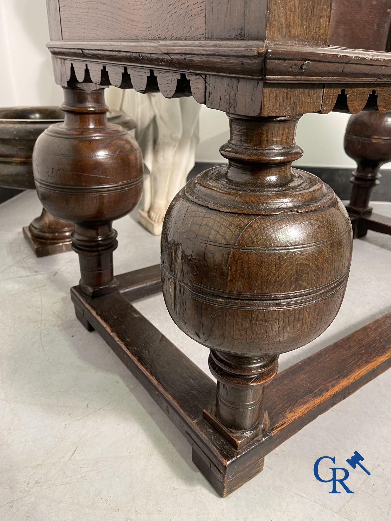 Furniture: An oak table with drawer. 17th - 18th century.