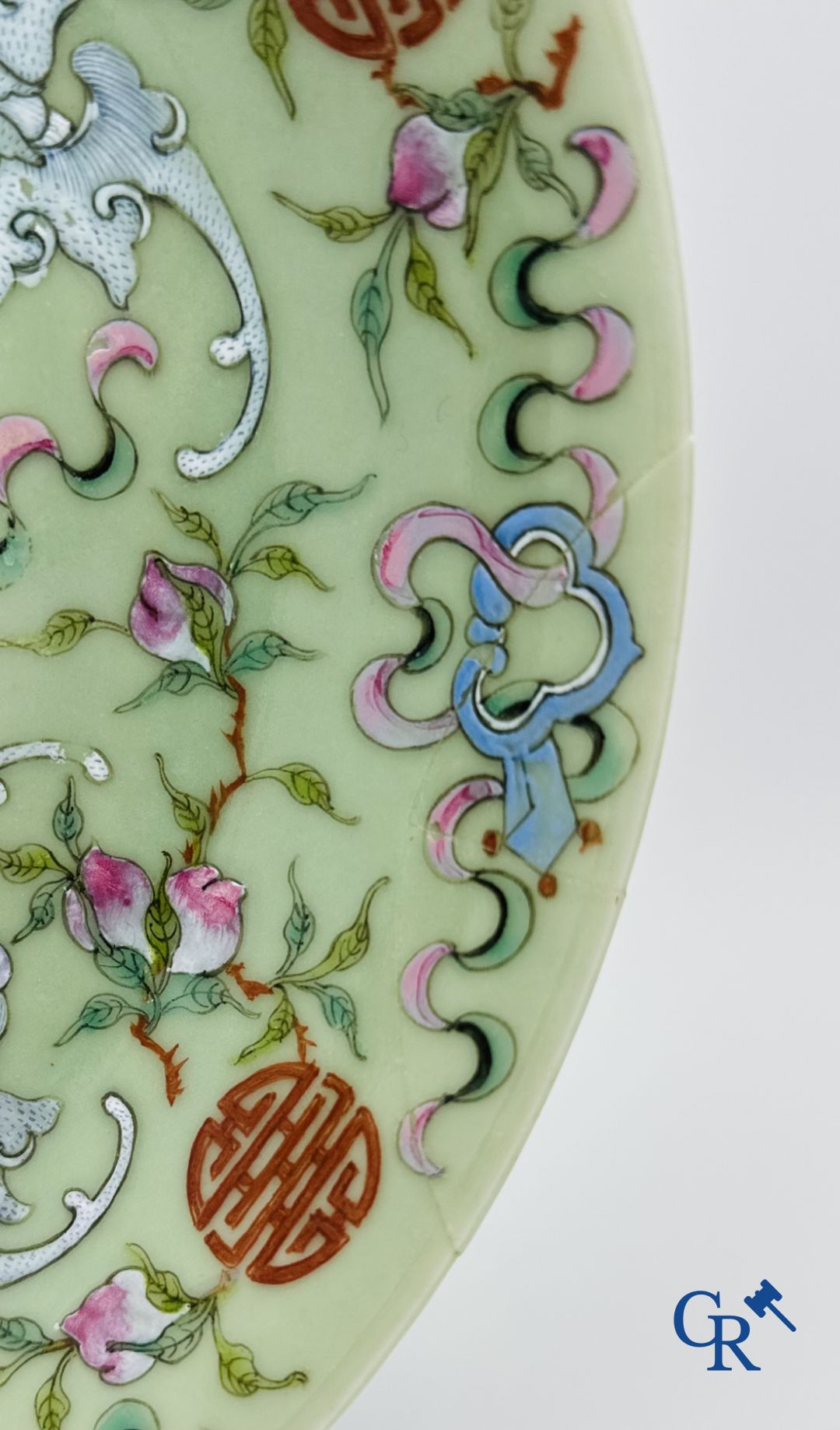 A fine Chinese porcelain celadon dish with a decor of "Shou."