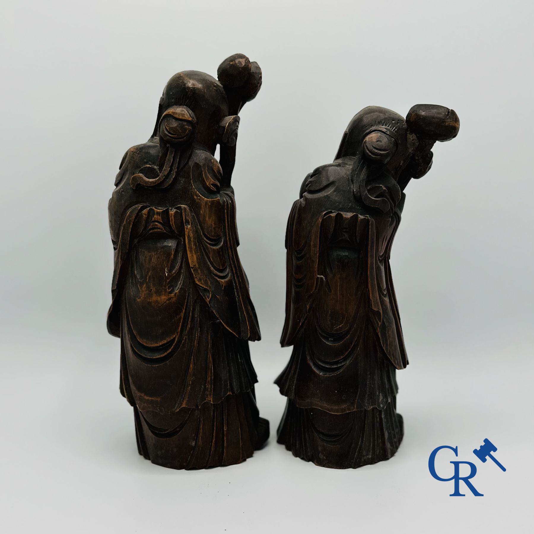 Chinese art: 2 Chinese bamboo sculptures depicting Lu Xing. 18th-19th century.