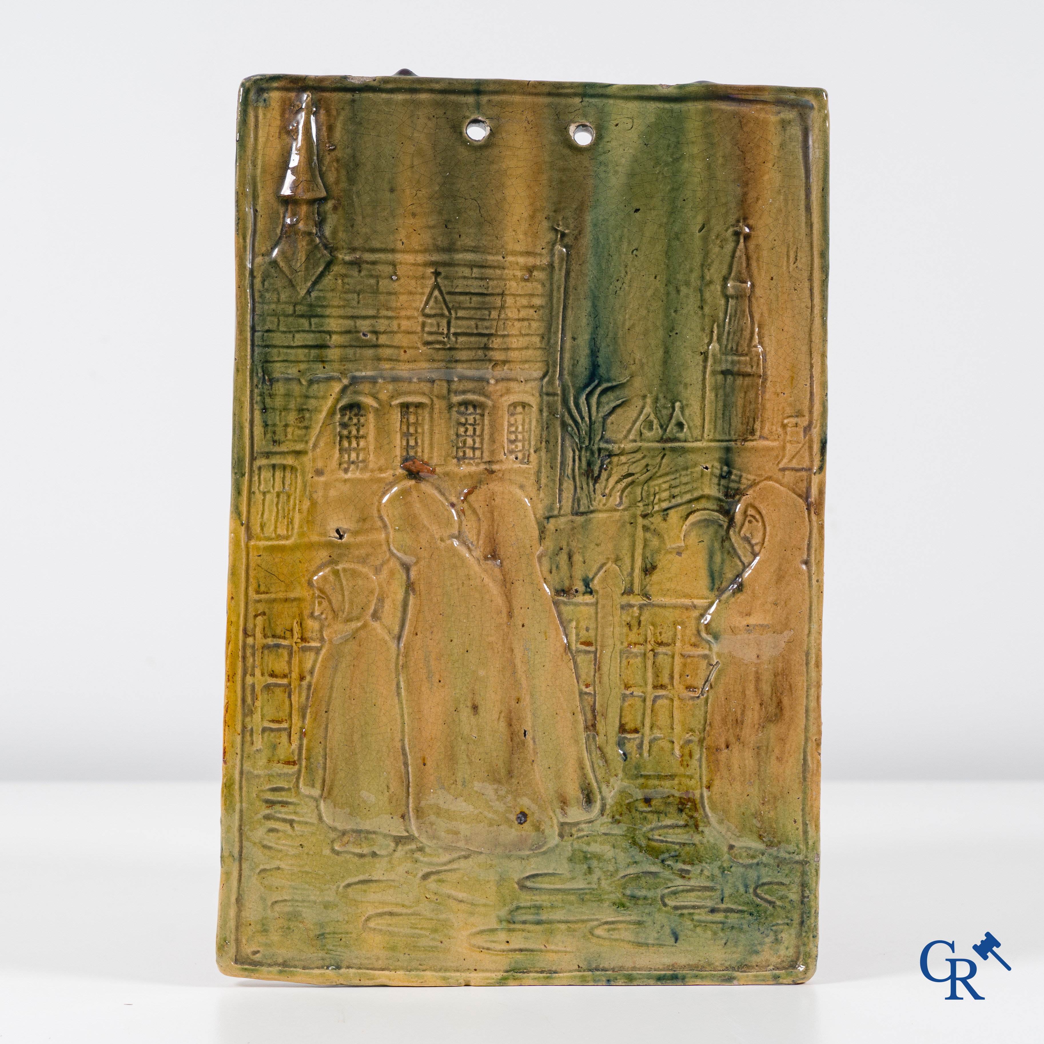 Embrechts-Genouw Torhout. Flemish pottery. An extremely rare rectangular wall tile in Torhout pottery.