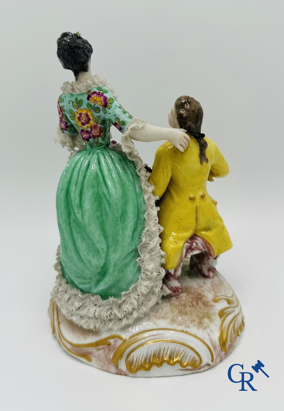 Porcelain: 3 groups of multicoloured decorated porcelain in the style of Meissen. 19th century.