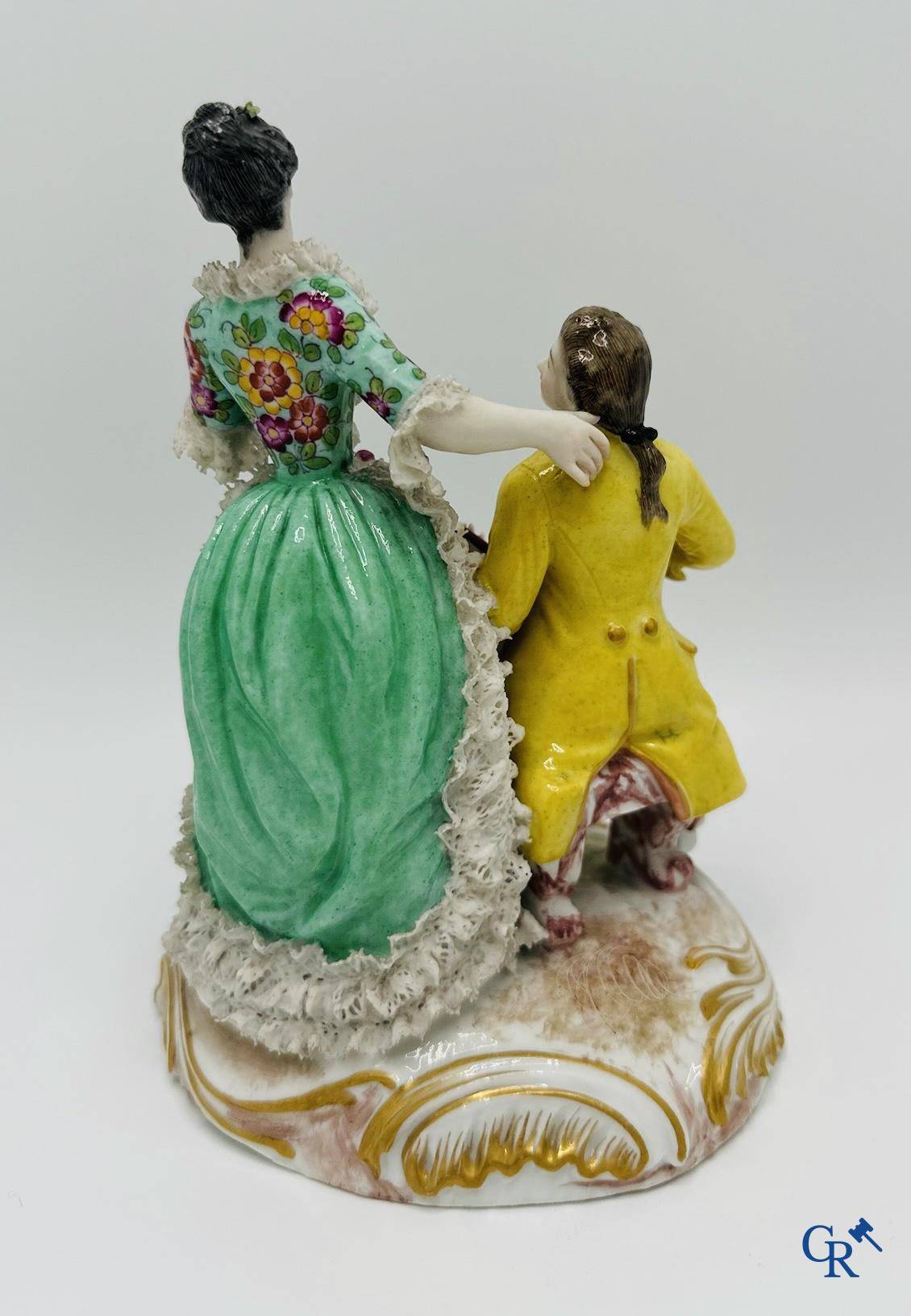 Porcelain: 3 groups of multicoloured decorated porcelain in the style of Meissen. 19th century.