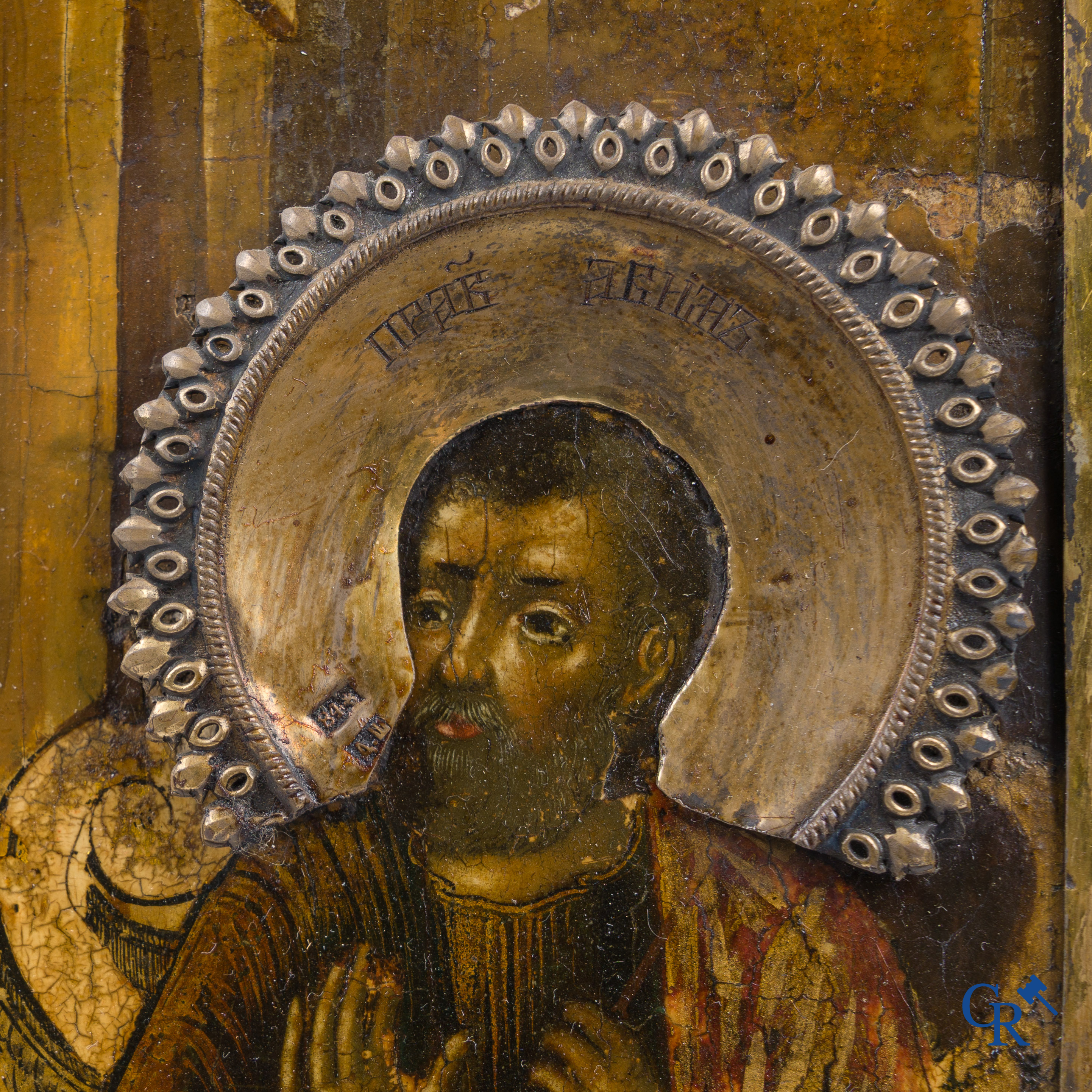 Russisch werk. De geboorte van Jezus. Grote Russische icoon met zilver oklad. Zilvergehalte 84 en gedateerd 1883.